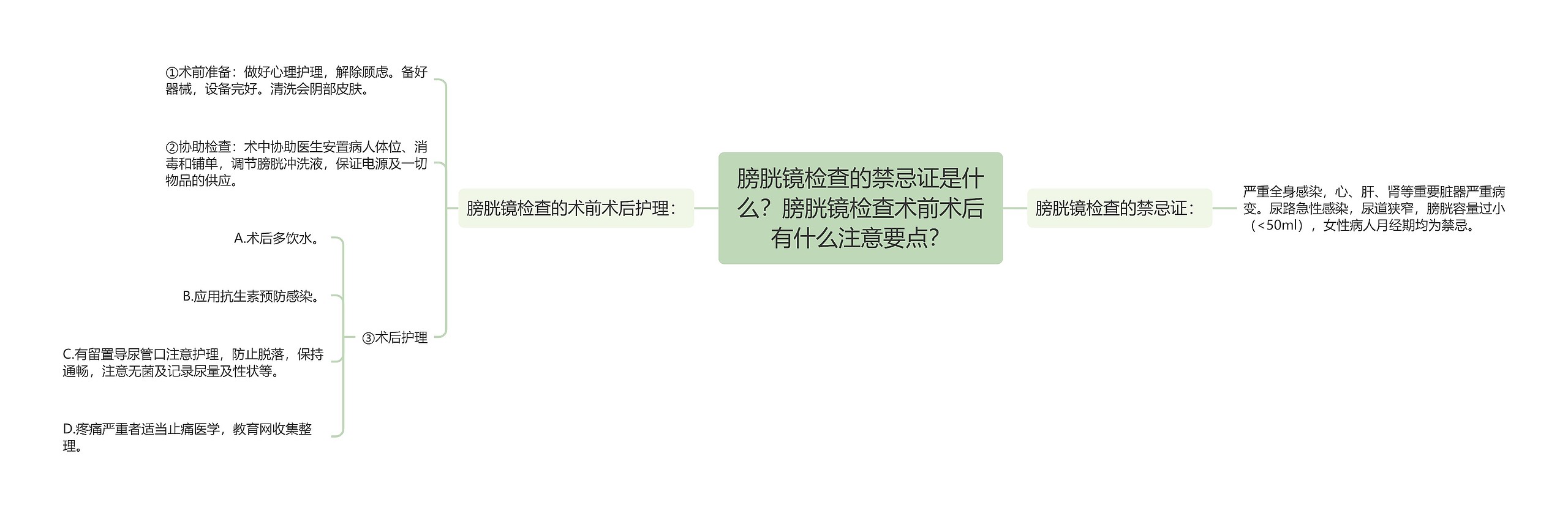 膀胱镜检查的禁忌证是什么？膀胱镜检查术前术后有什么注意要点？思维导图