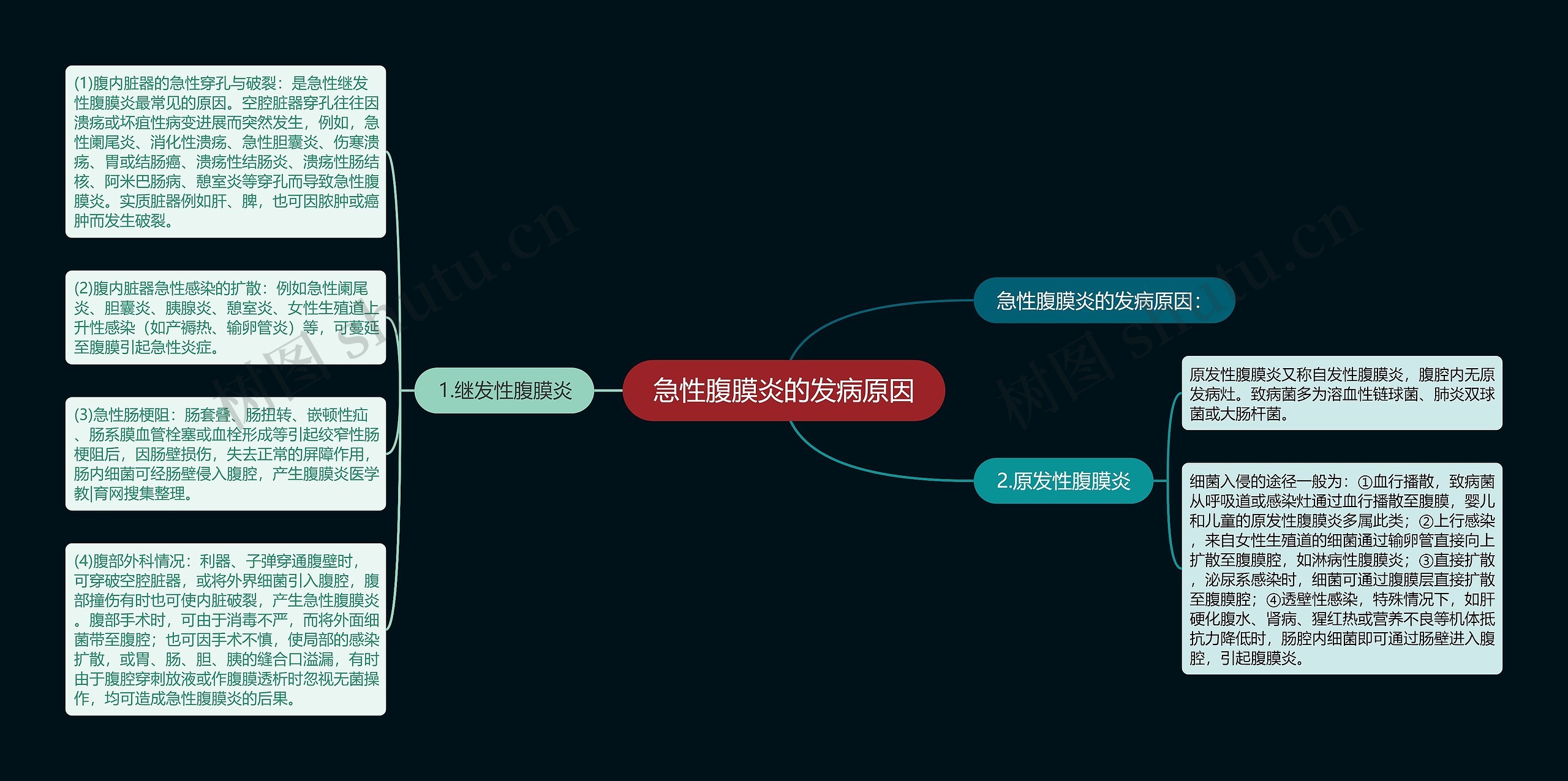 急性腹膜炎的发病原因思维导图