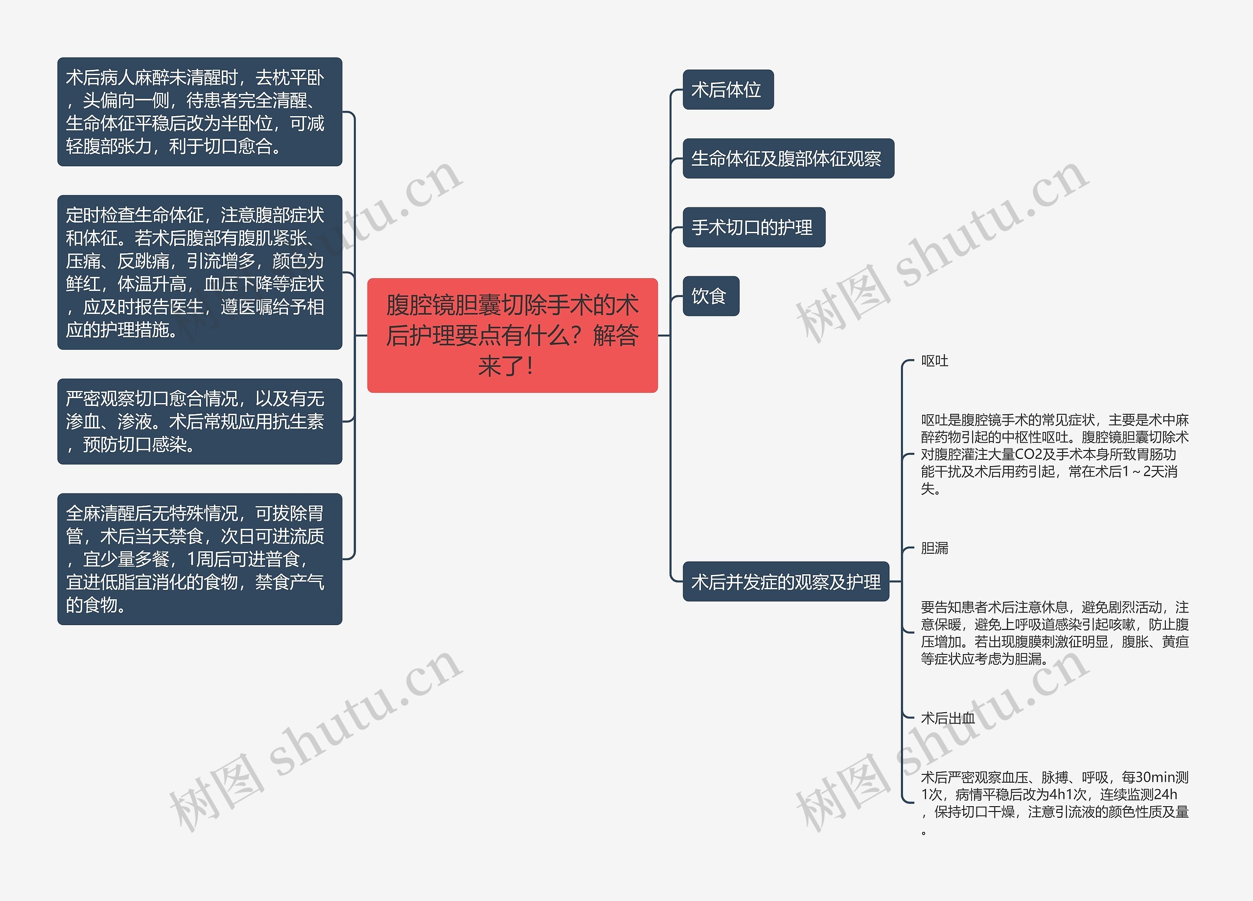 腹腔镜胆囊切除手术的术后护理要点有什么？解答来了！思维导图