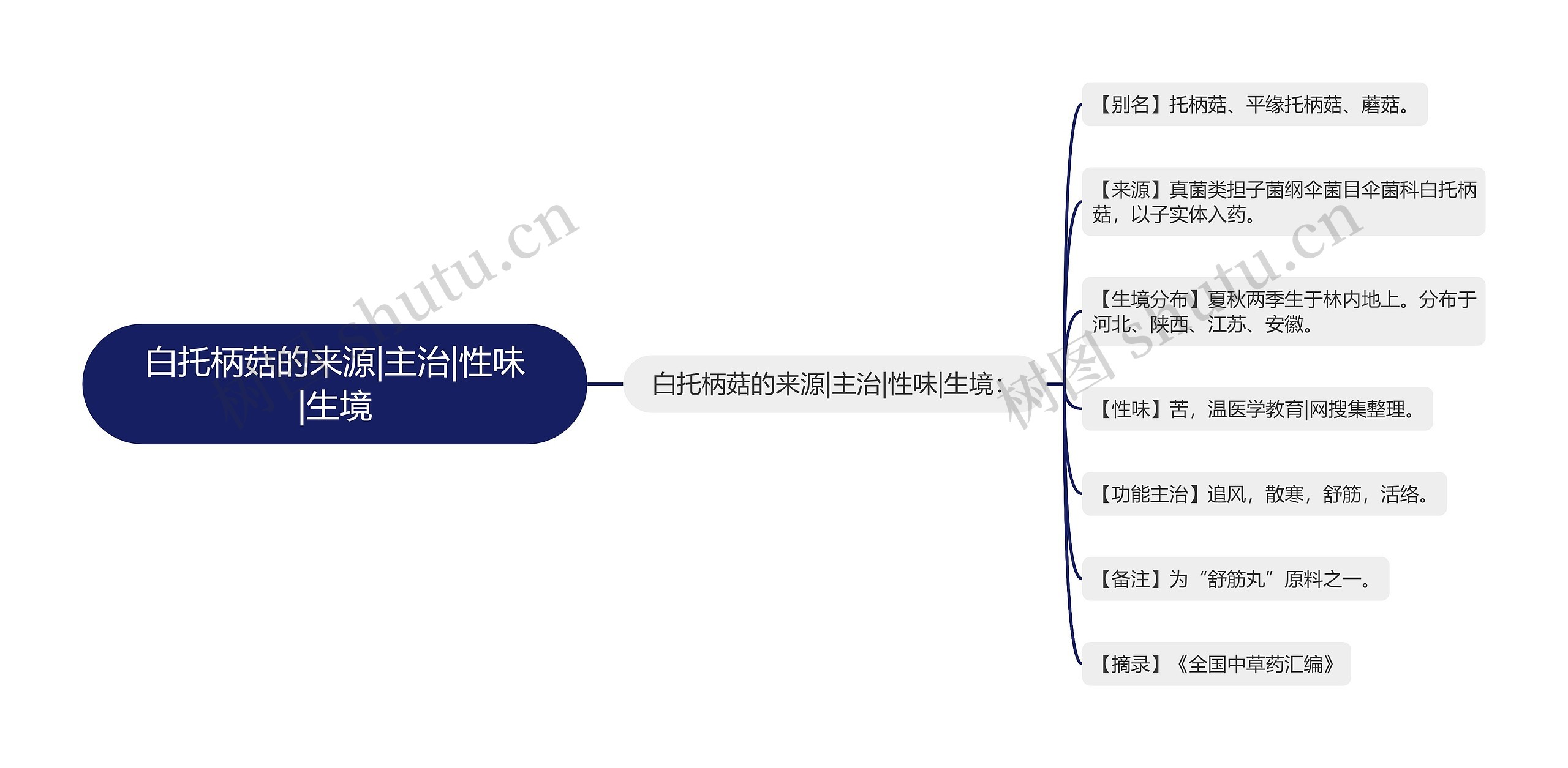 白托柄菇的来源|主治|性味|生境思维导图