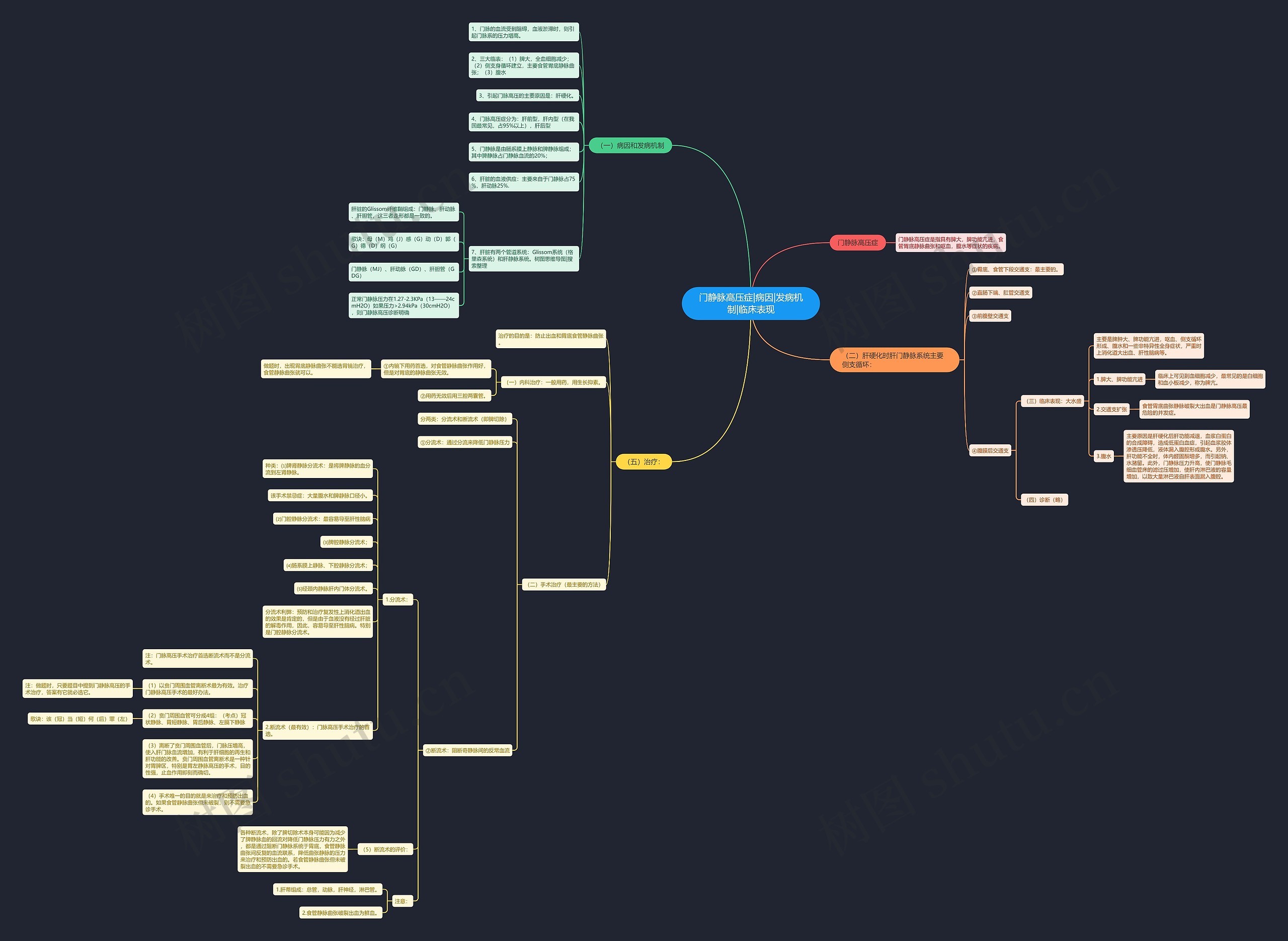门静脉高压症|病因|发病机制|临床表现思维导图