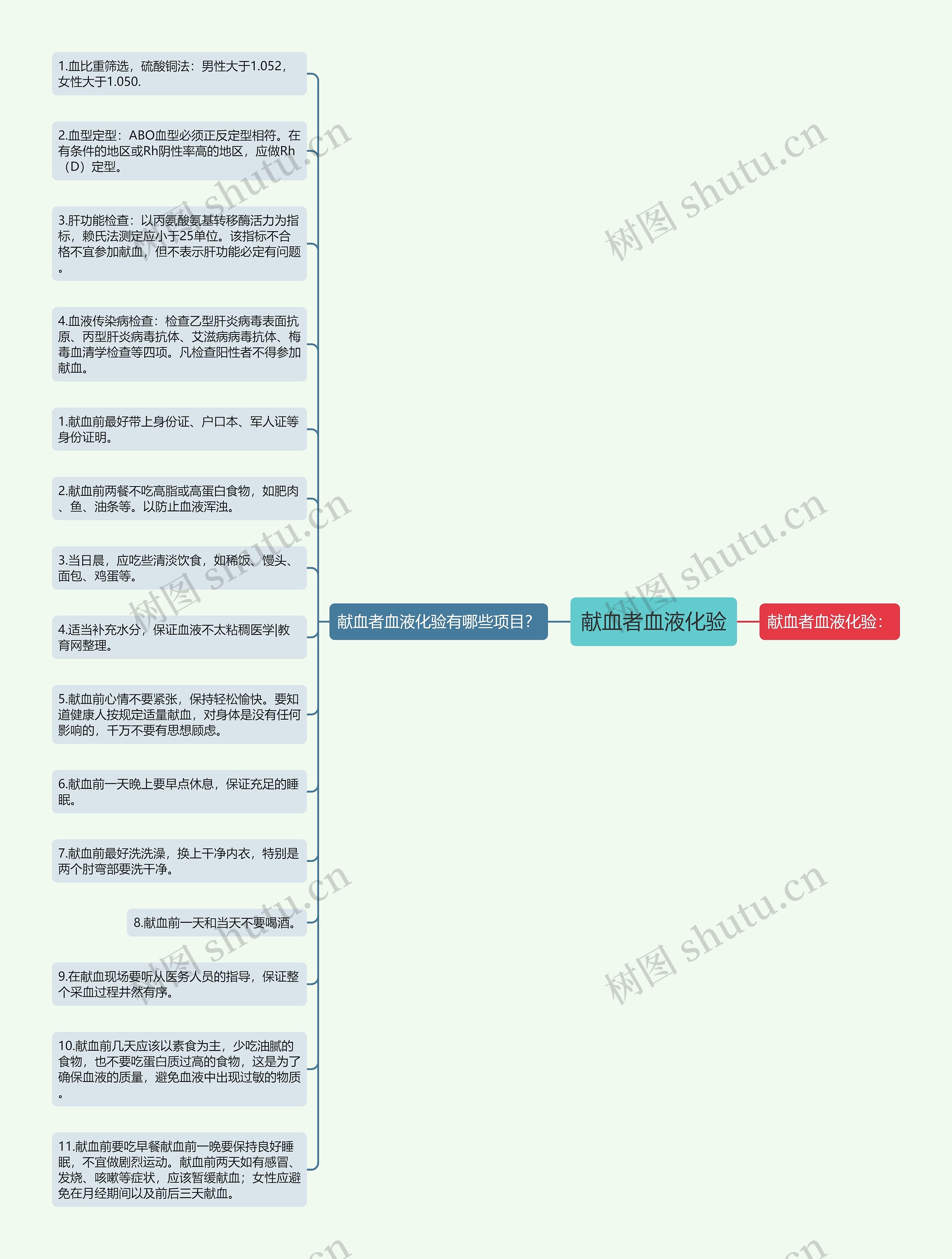 献血者血液化验思维导图