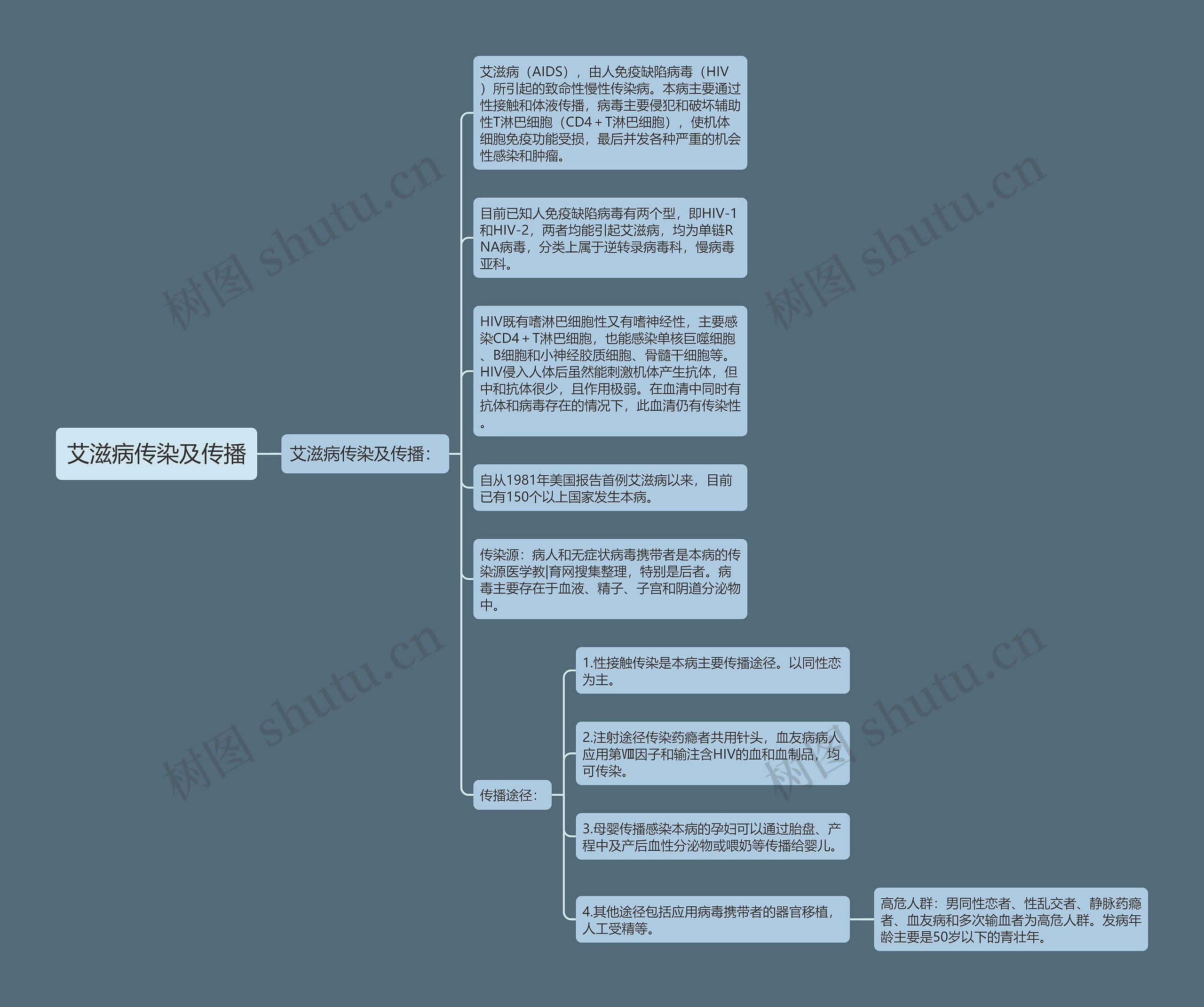 艾滋病传染及传播思维导图