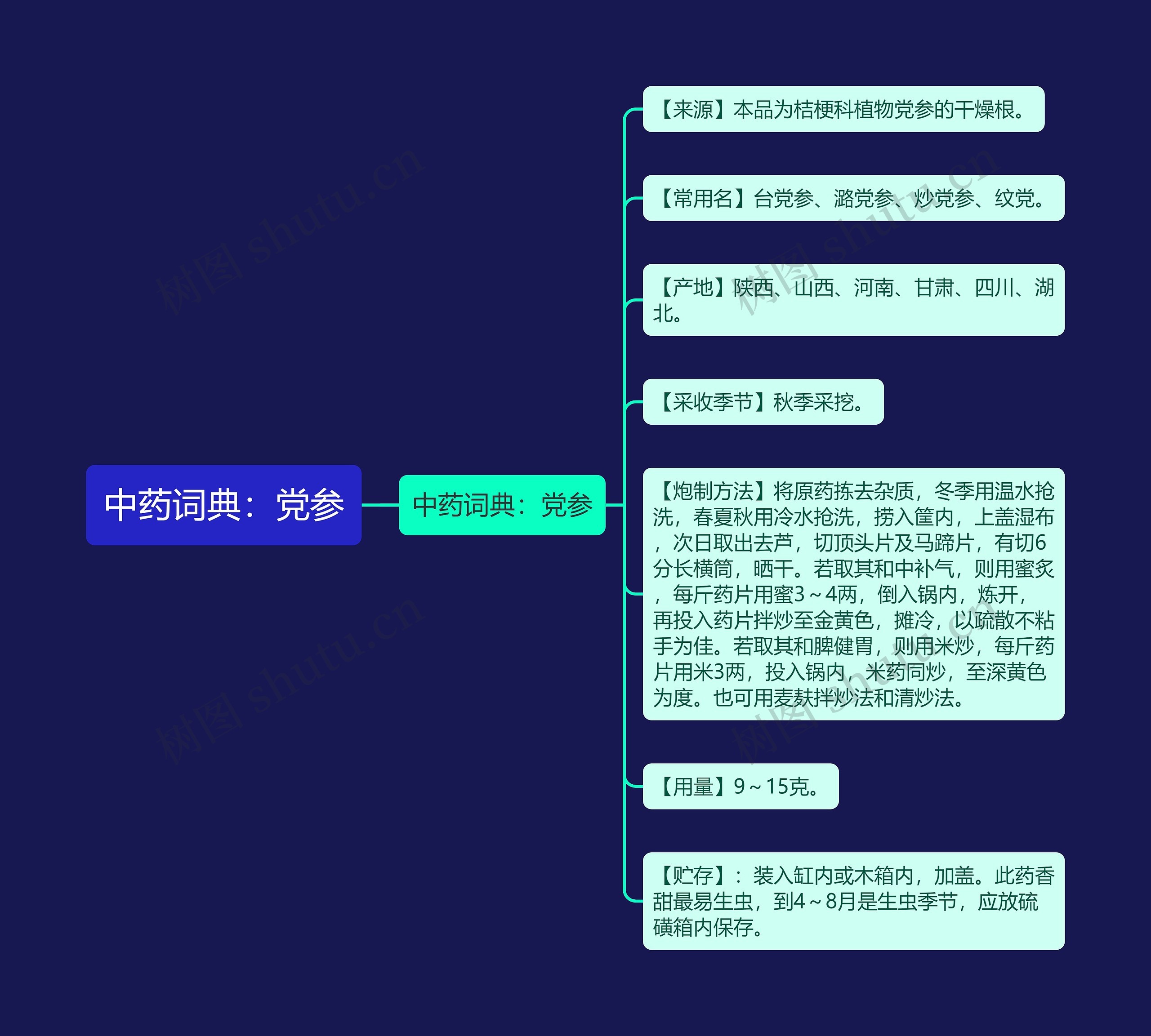 中药词典：党参思维导图