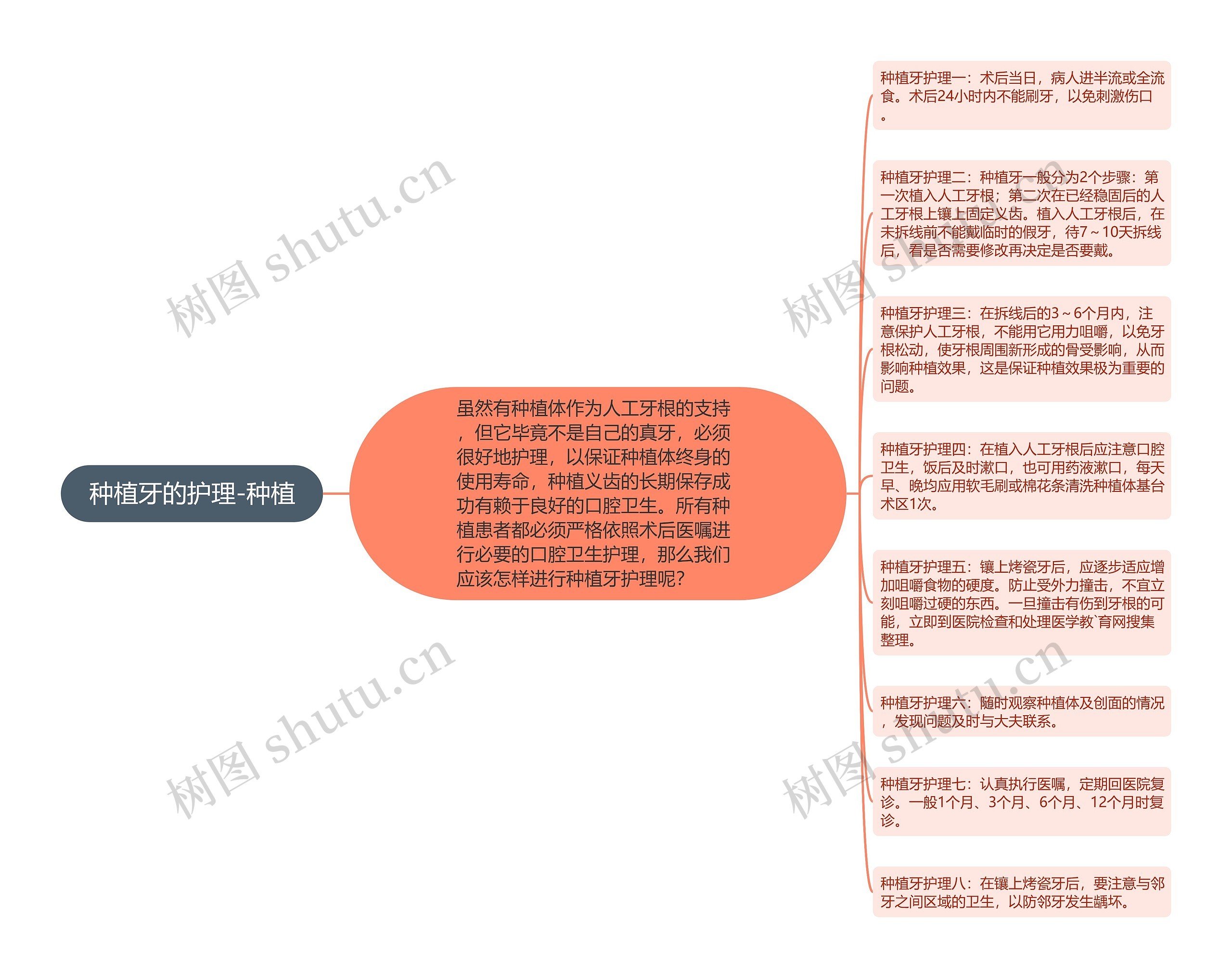 种植牙的护理-种植思维导图