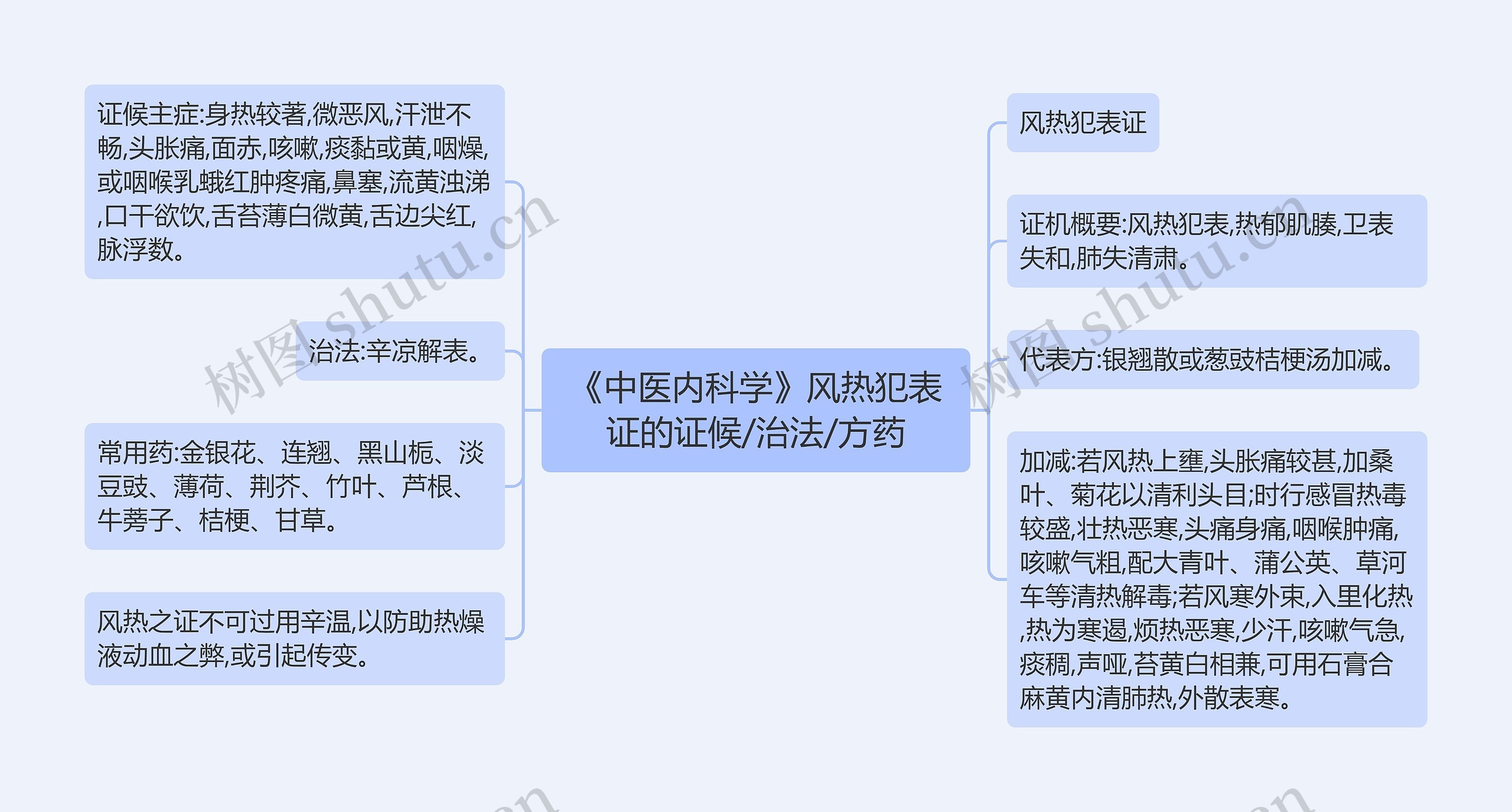 《中医内科学》风热犯表证的证候/治法/方药思维导图