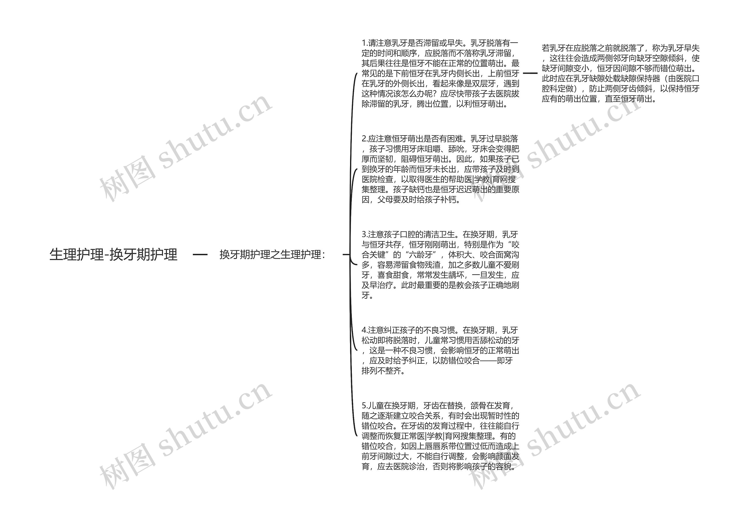 生理护理-换牙期护理思维导图