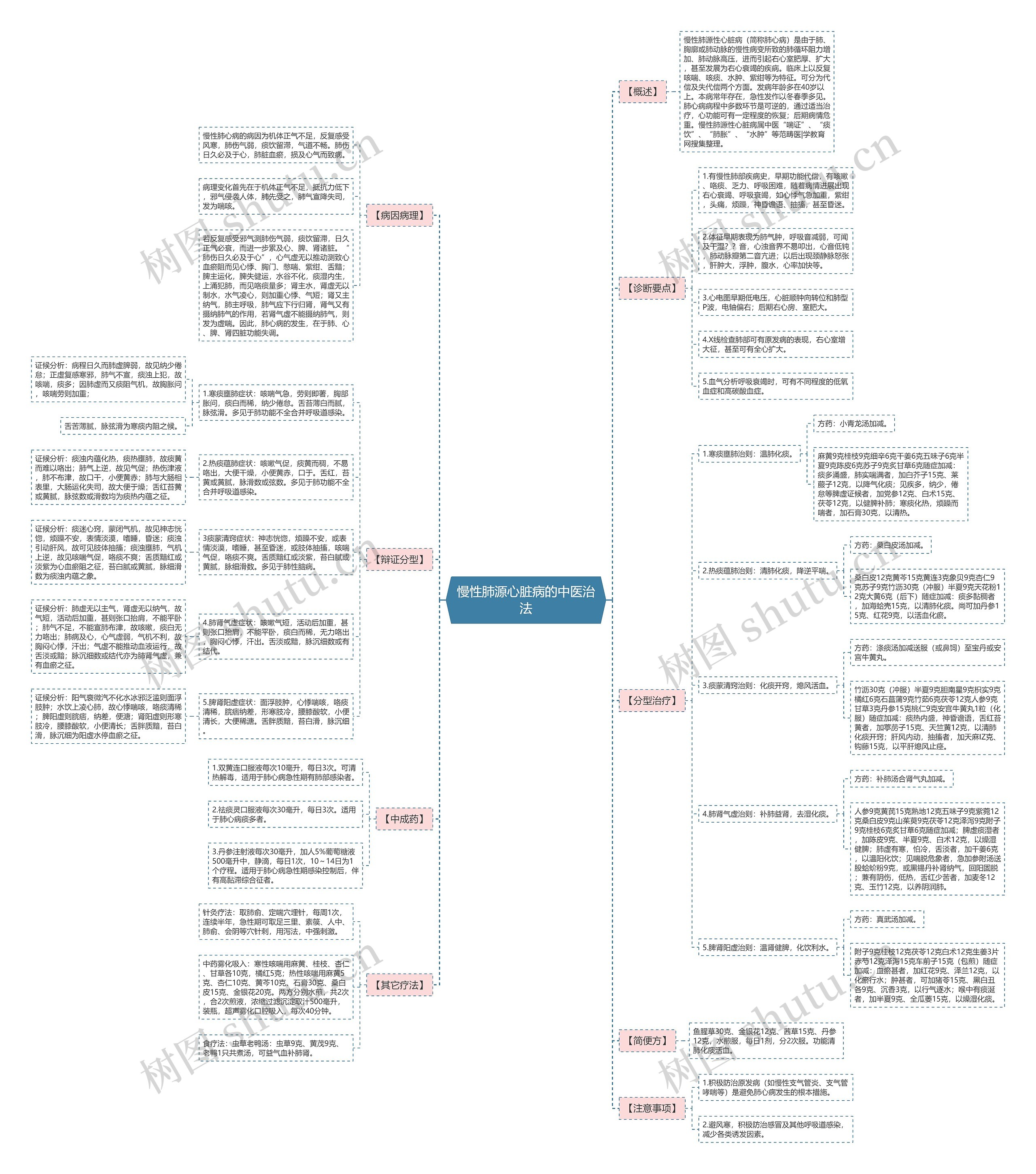 慢性肺源心脏病的中医治法思维导图