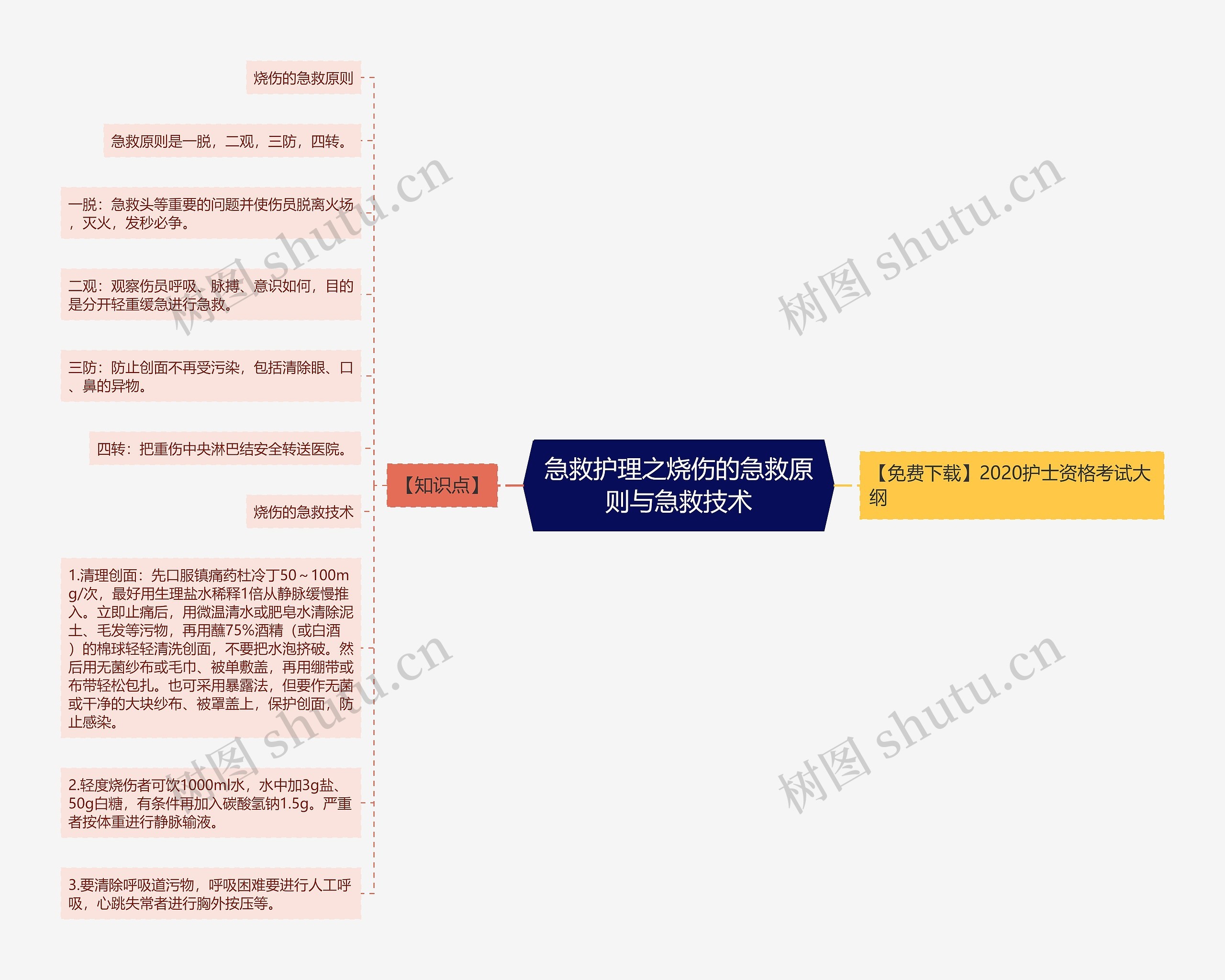 急救护理之烧伤的急救原则与急救技术思维导图