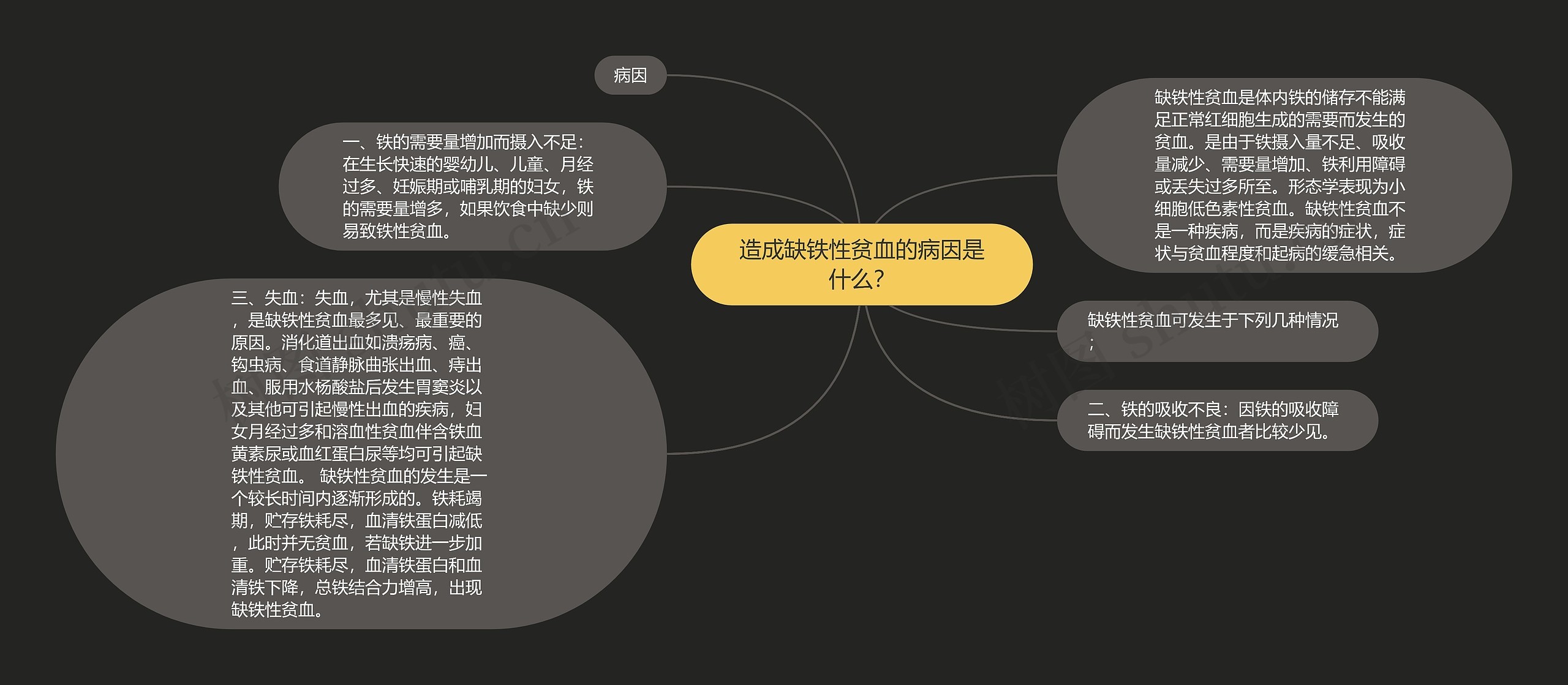 造成缺铁性贫血的病因是什么？思维导图