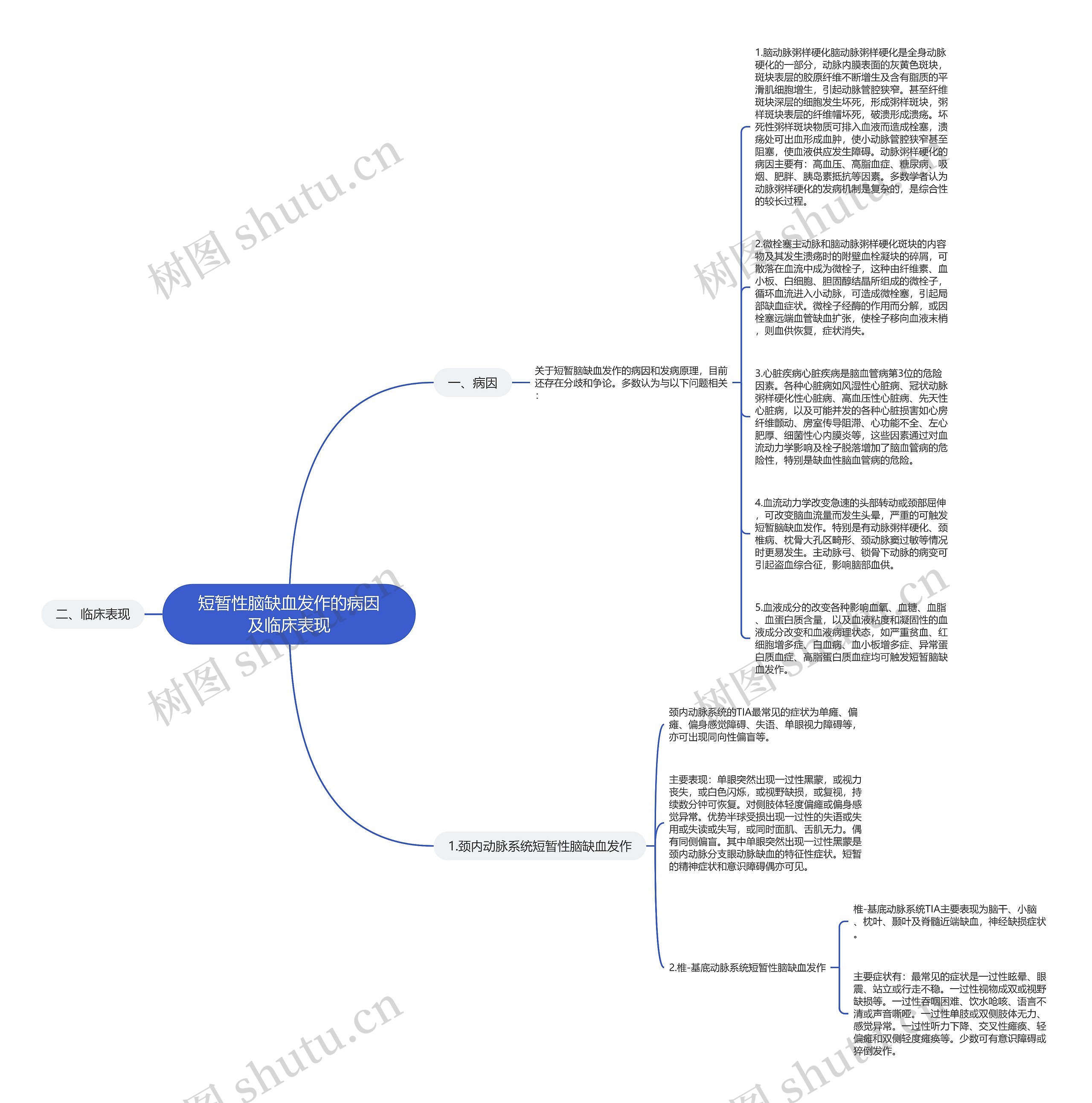 短暂性脑缺血发作的病因及临床表现思维导图