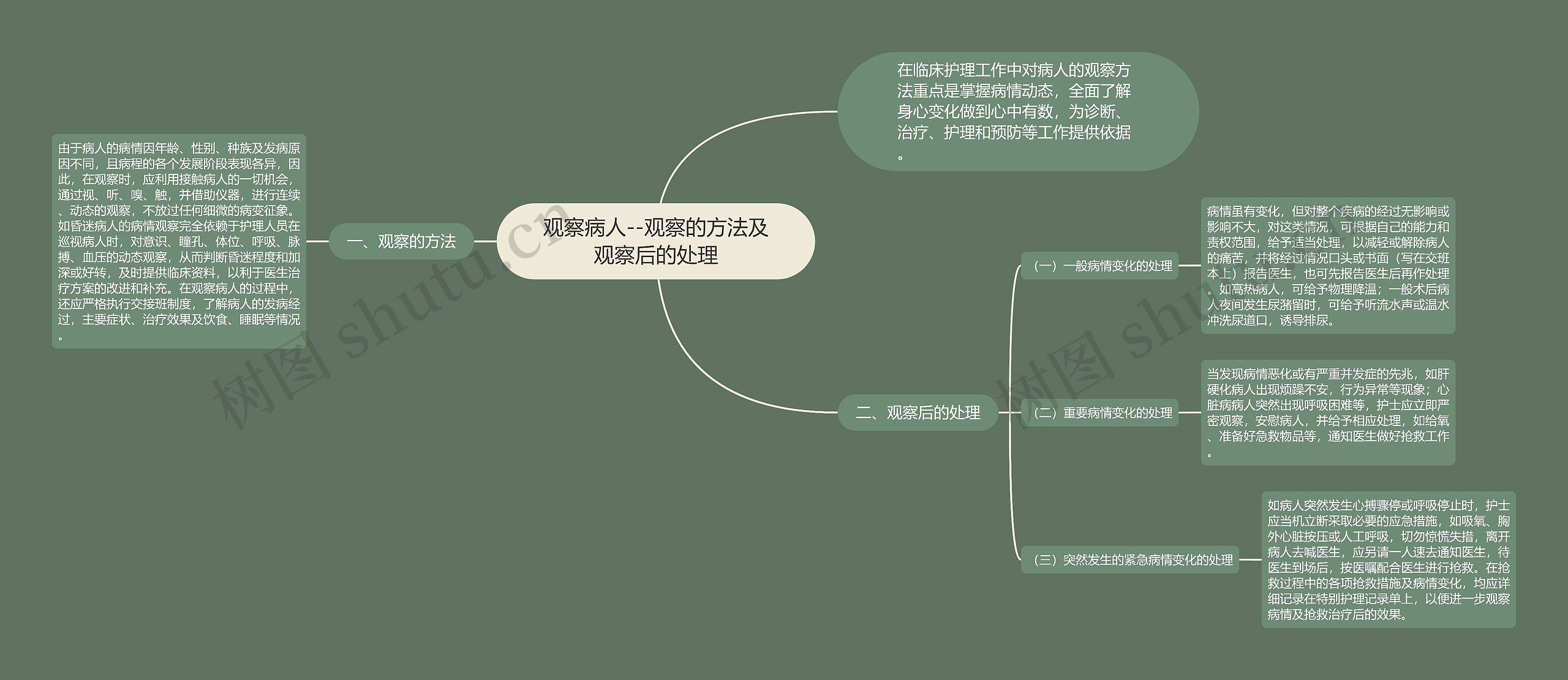 观察病人--观察的方法及观察后的处理思维导图