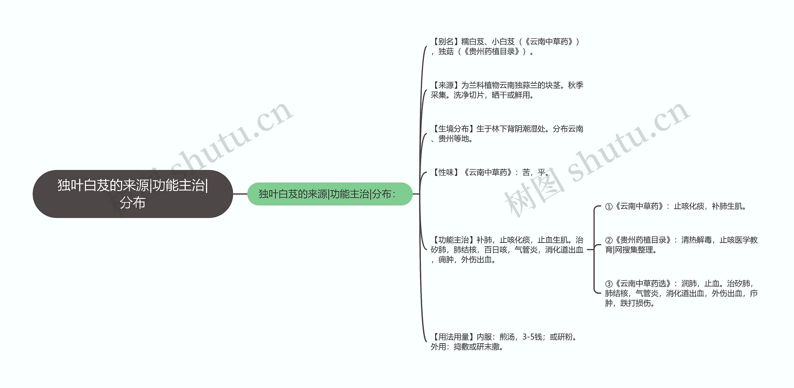 独叶白芨的来源|功能主治|分布思维导图