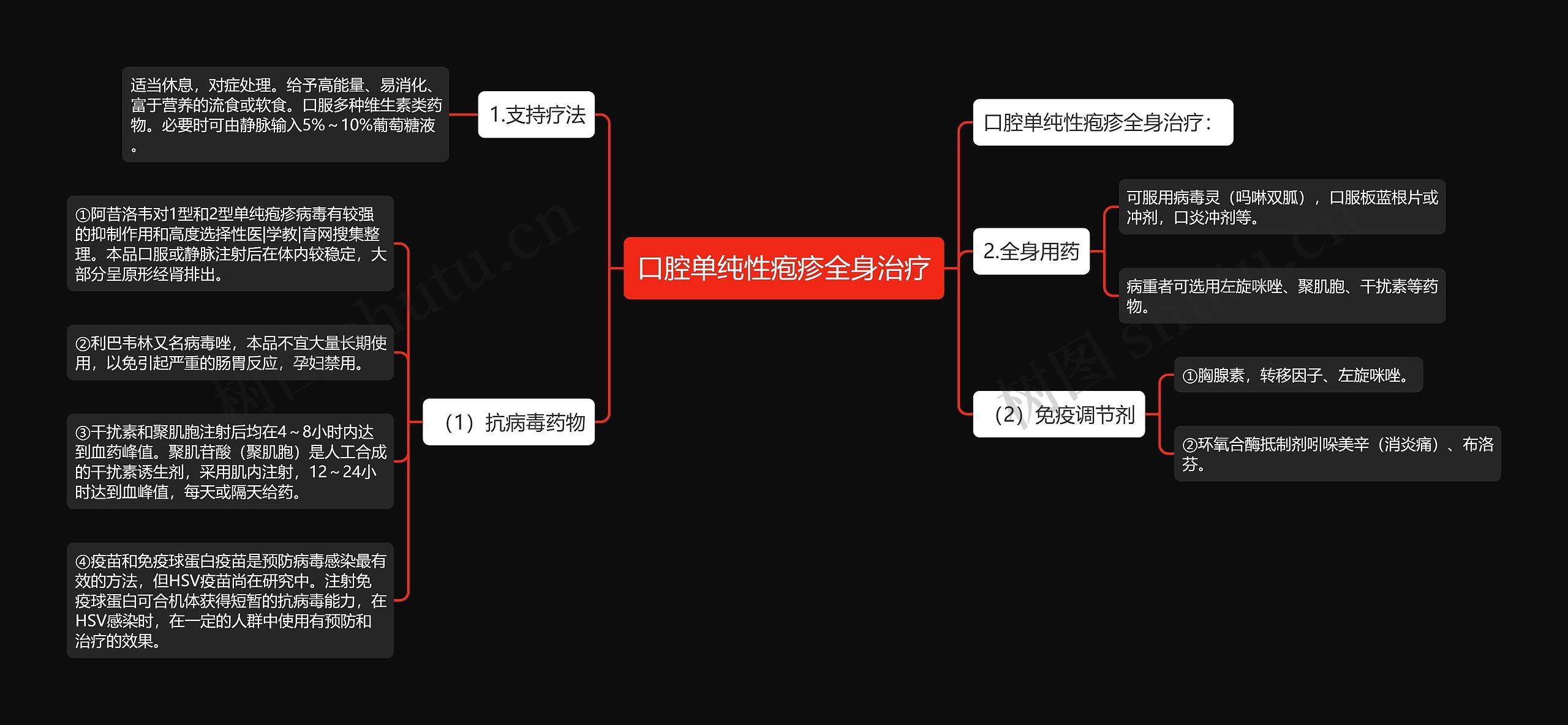 口腔单纯性疱疹全身治疗思维导图