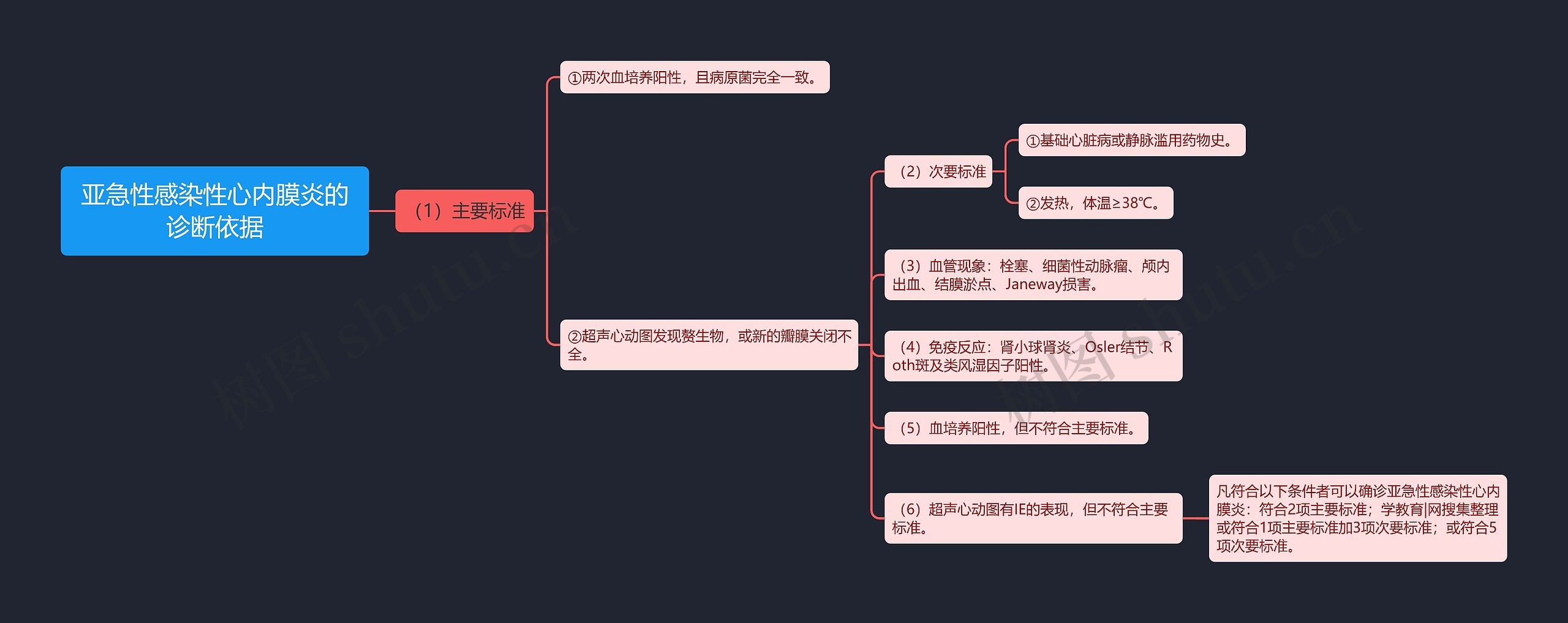 亚急性感染性心内膜炎的诊断依据思维导图