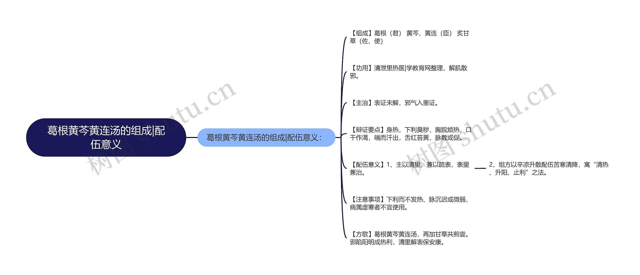 葛根黄芩黄连汤的组成|配伍意义思维导图