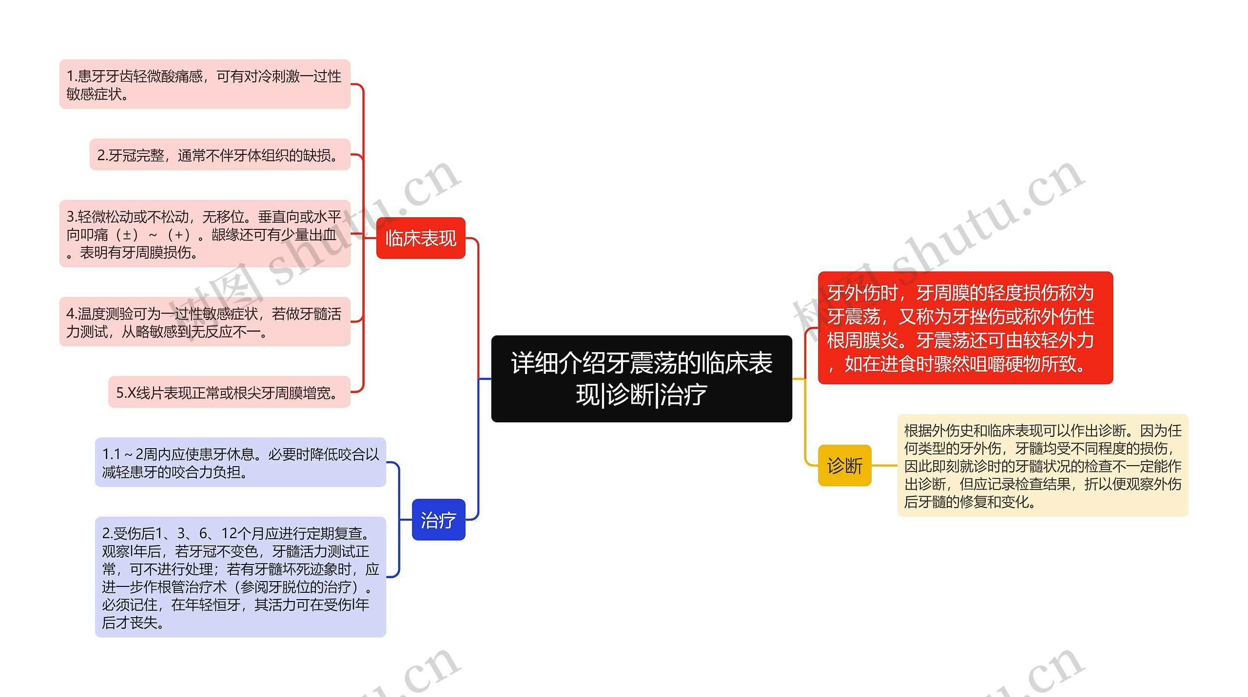 详细介绍牙震荡的临床表现|诊断|治疗思维导图