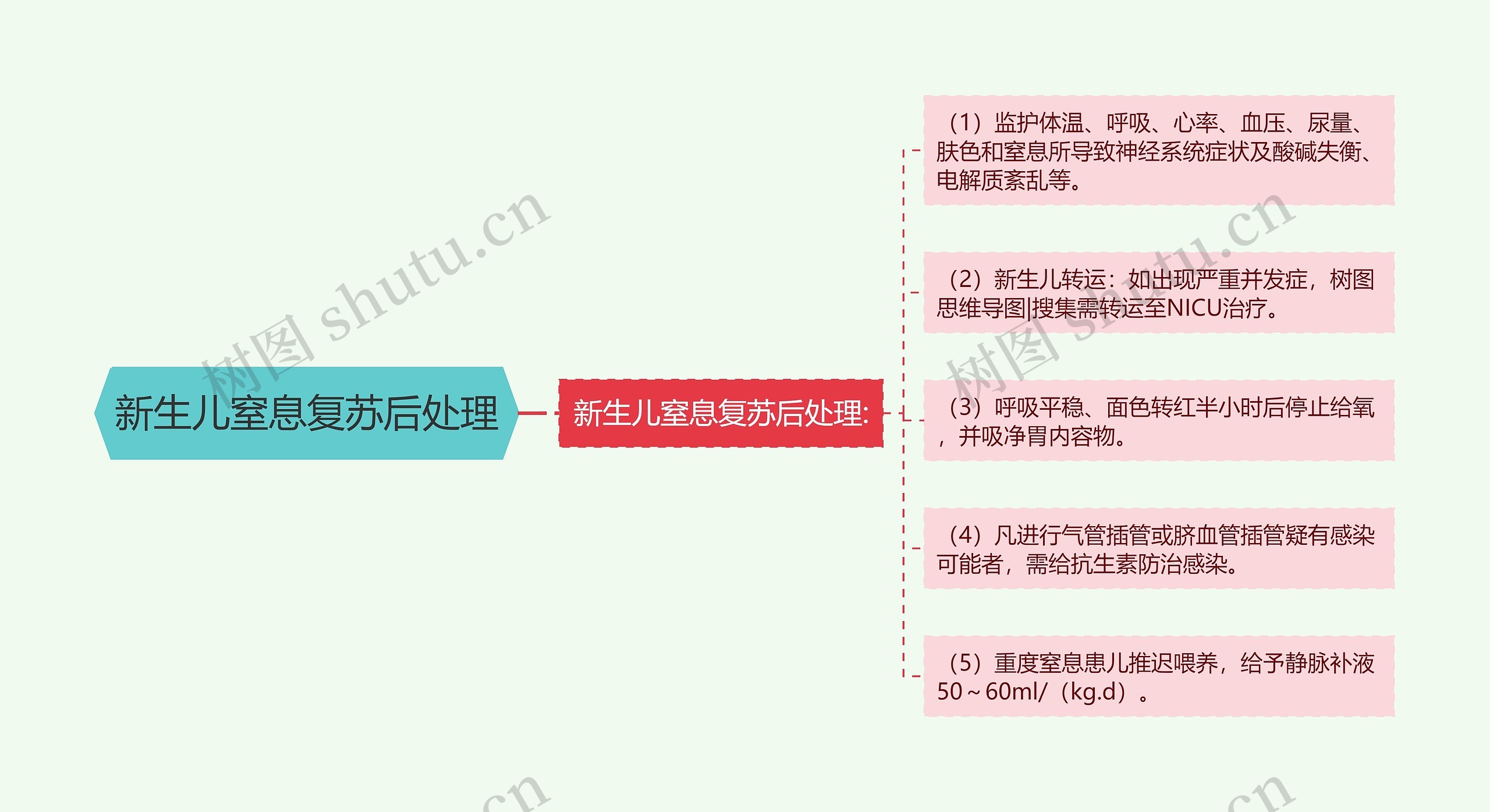 新生儿窒息复苏后处理思维导图