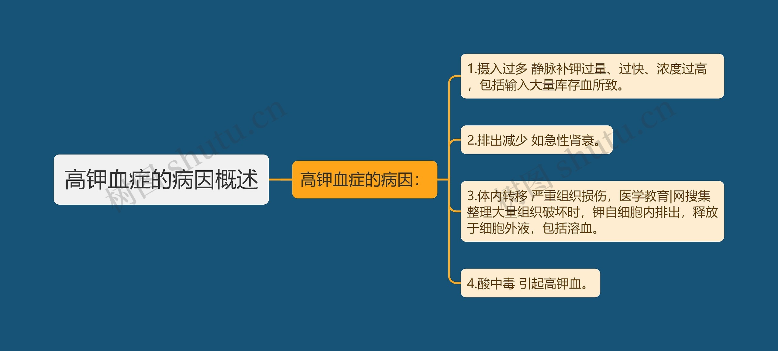 高钾血症的病因概述思维导图