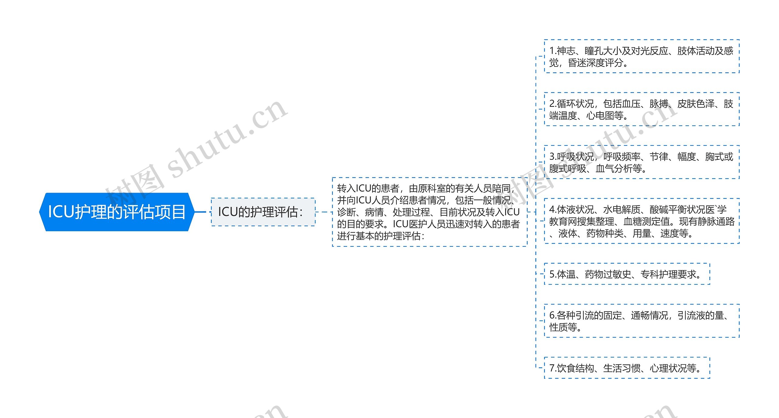 ICU护理的评估项目思维导图