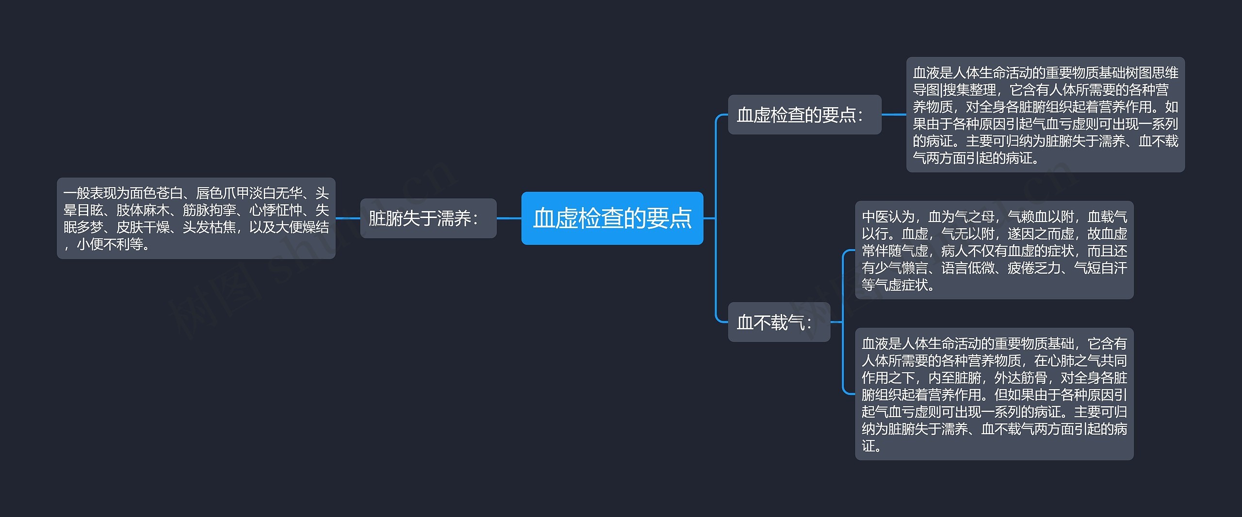 血虚检查的要点思维导图