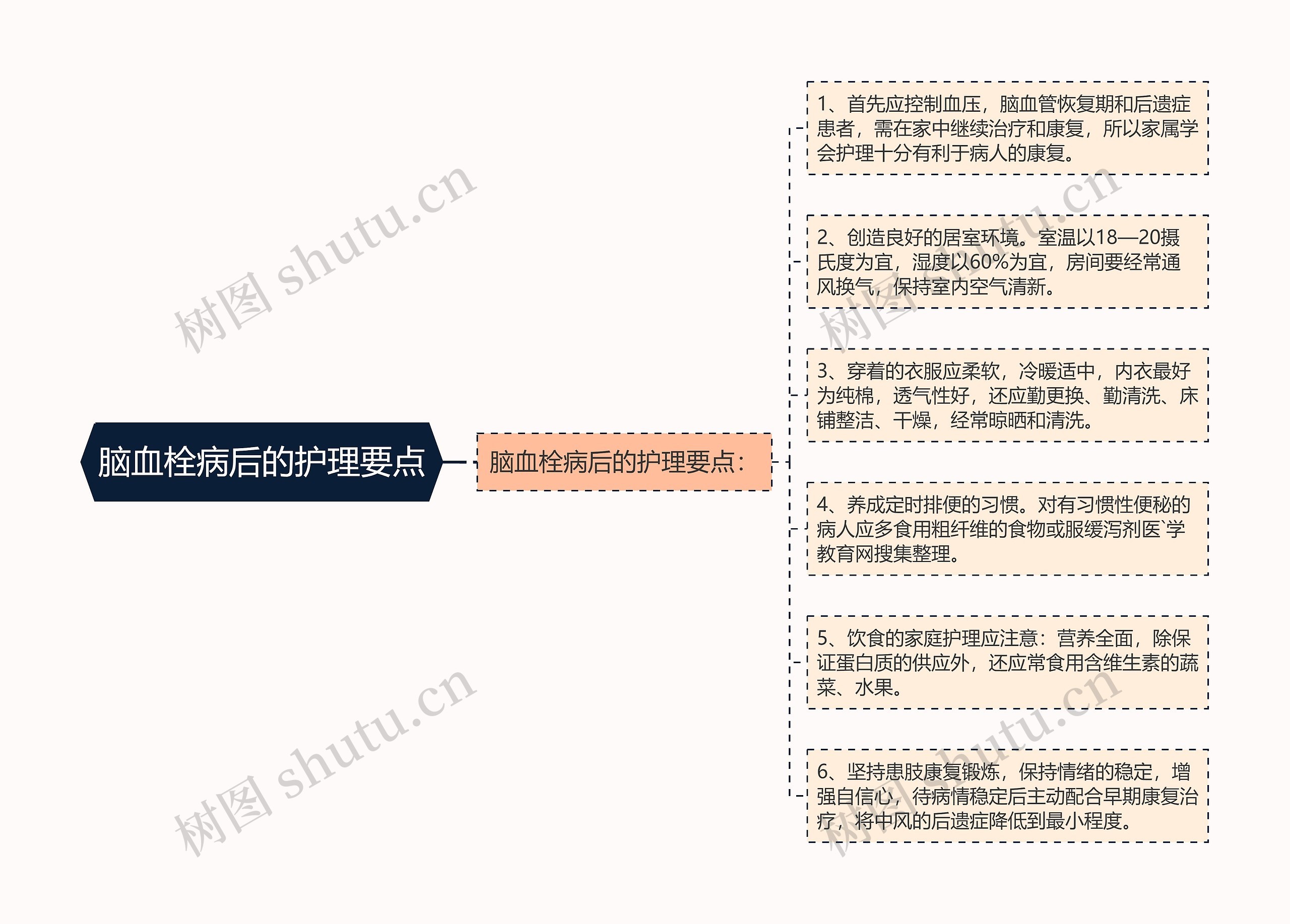 脑血栓病后的护理要点思维导图