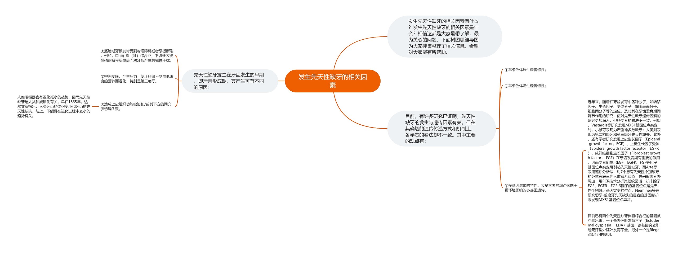 发生先天性缺牙的相关因素思维导图