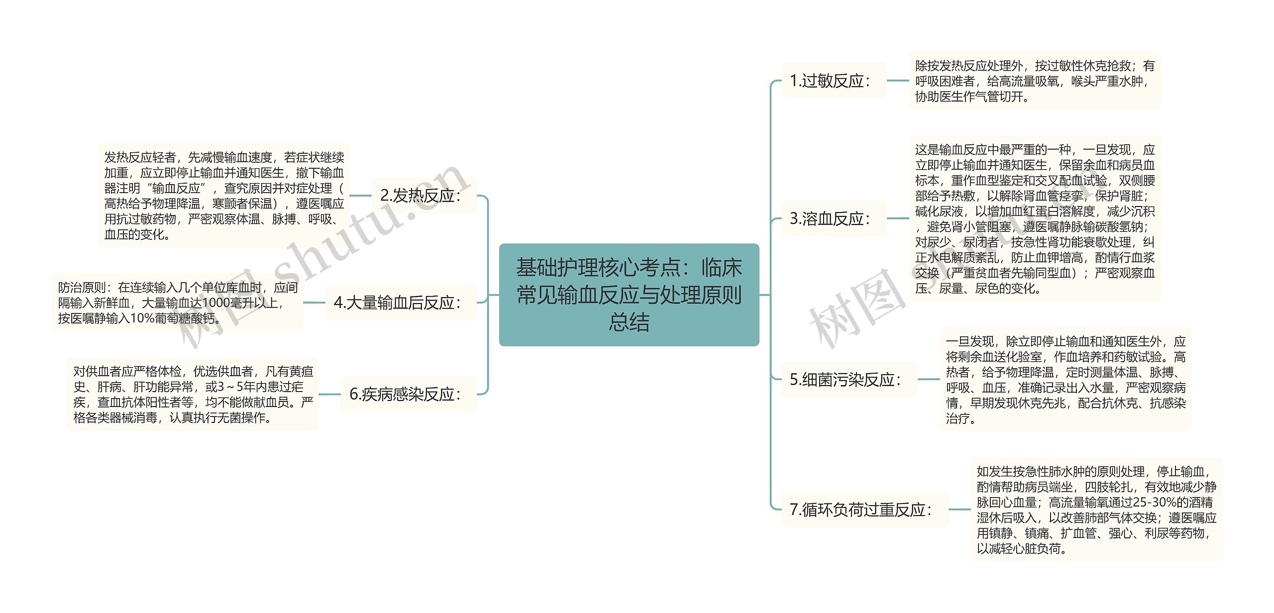 基础护理核心考点：临床常见输血反应与处理原则总结思维导图