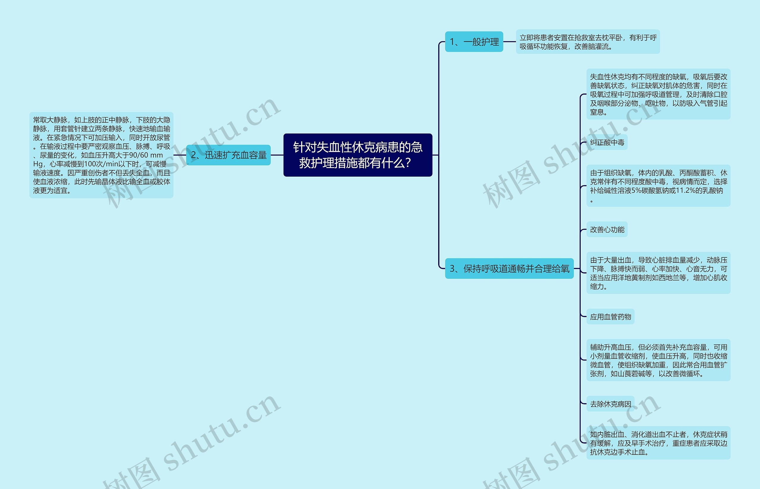 针对失血性休克病患的急救护理措施都有什么？思维导图