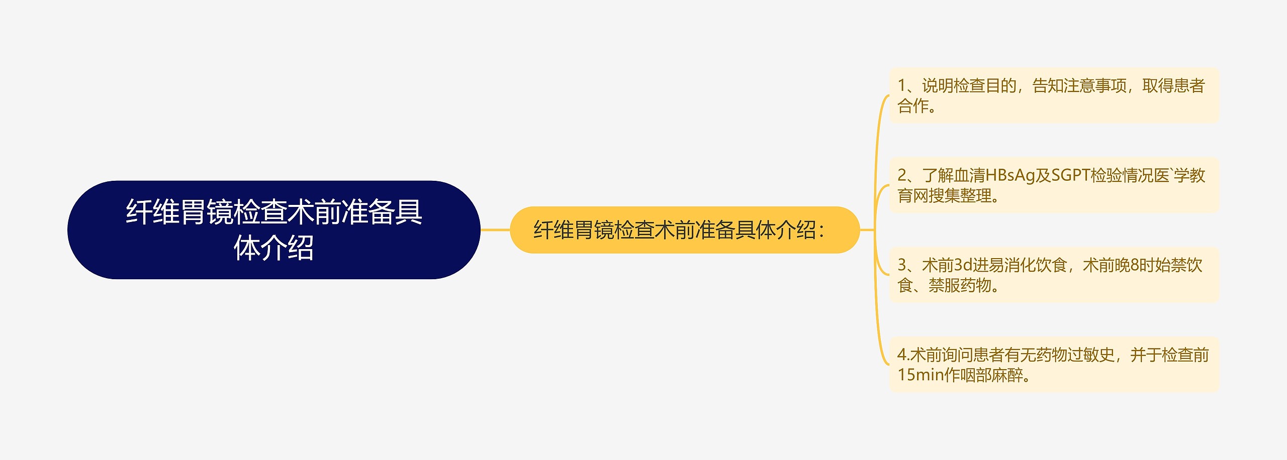 纤维胃镜检查术前准备具体介绍思维导图