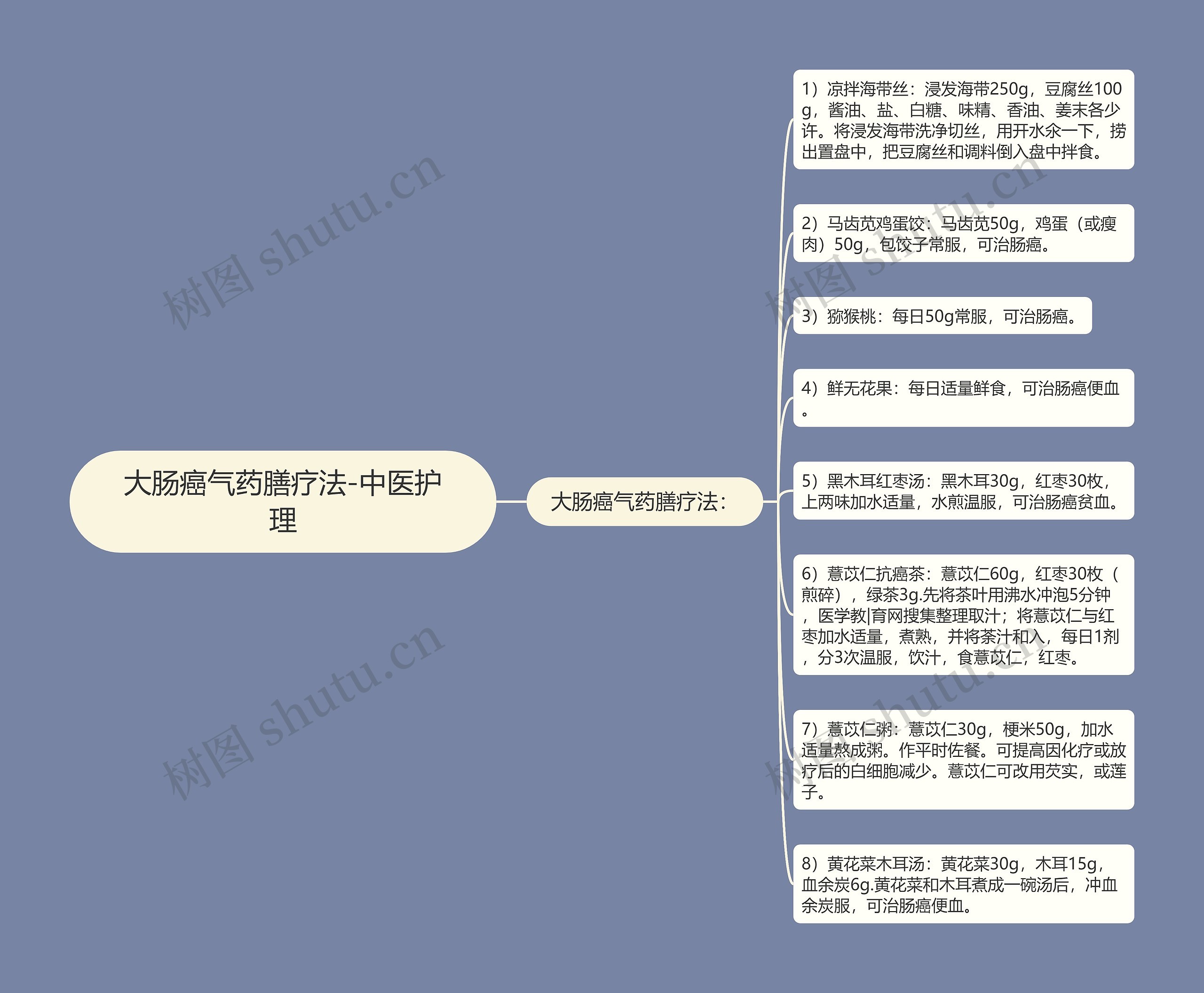 大肠癌气药膳疗法-中医护理思维导图