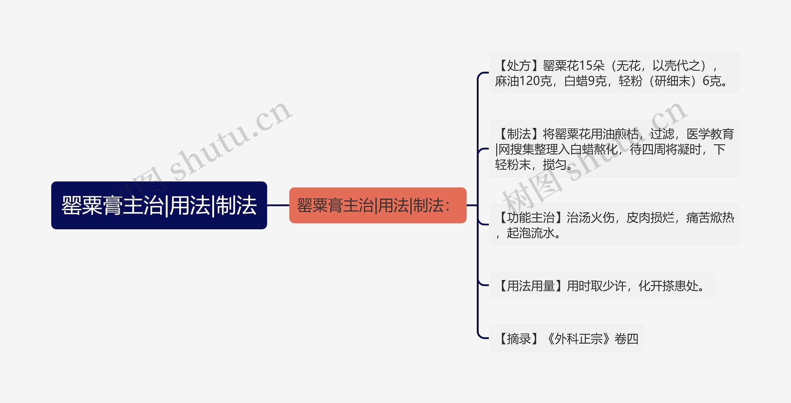 罂粟膏主治|用法|制法思维导图