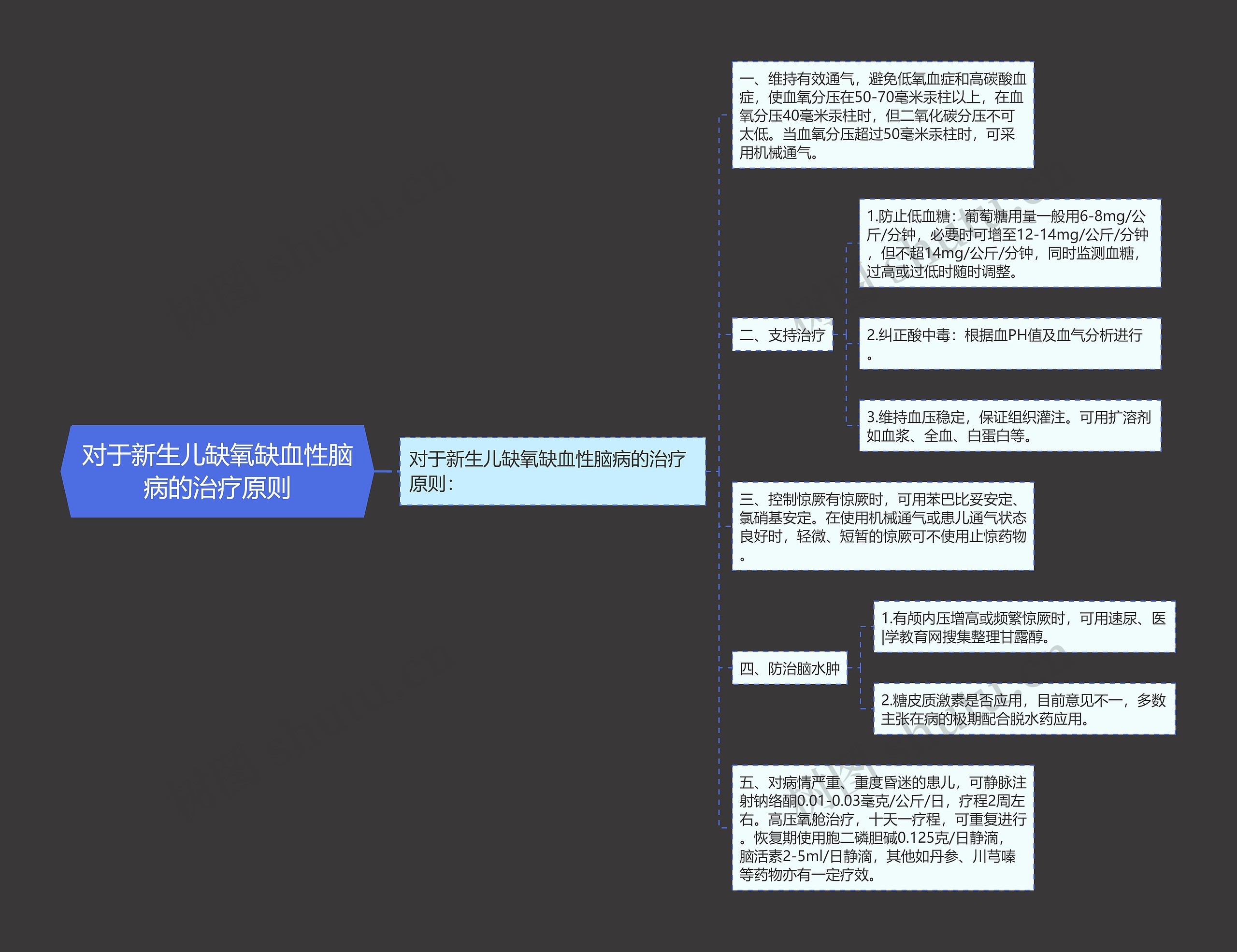 对于新生儿缺氧缺血性脑病的治疗原则思维导图