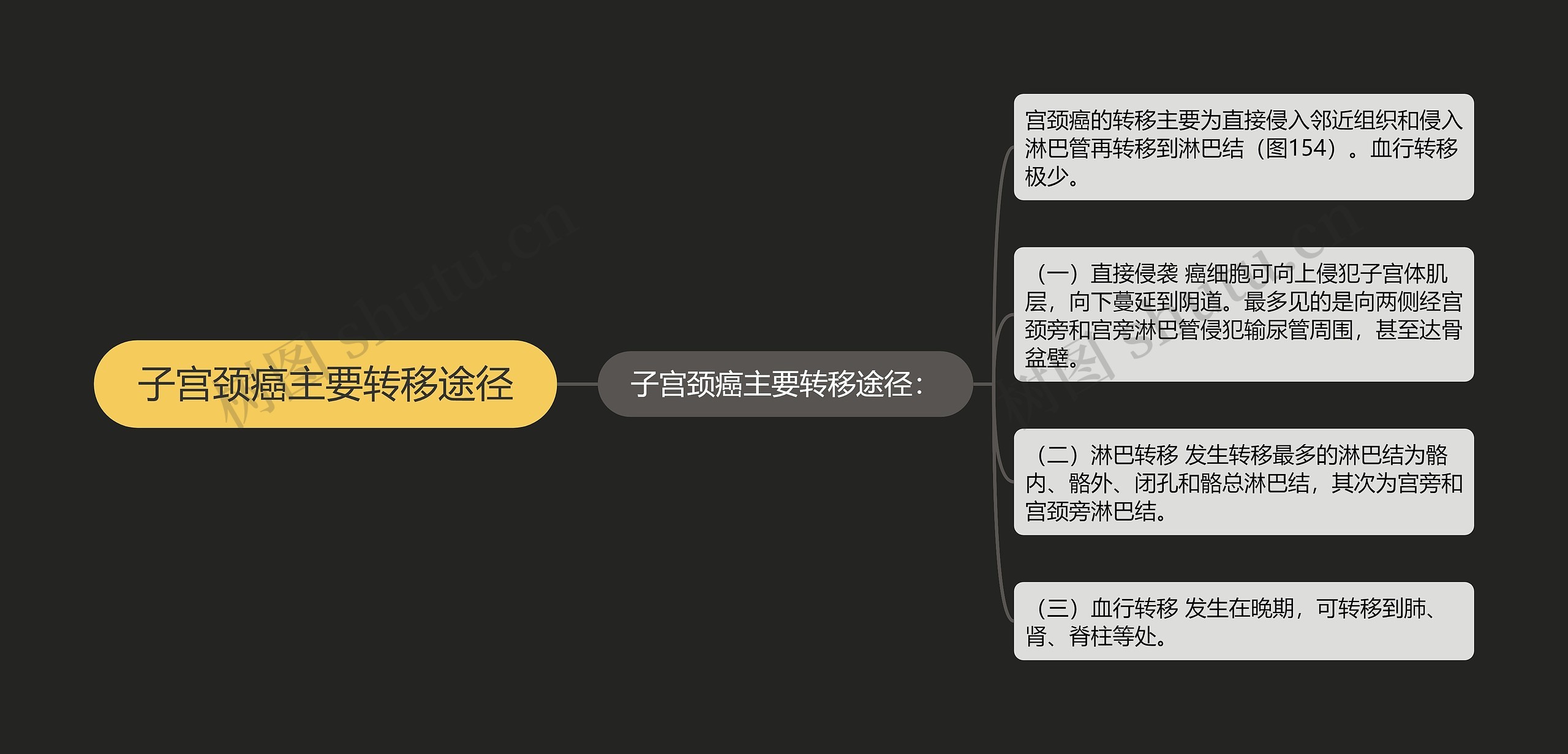 子宫颈癌主要转移途径思维导图