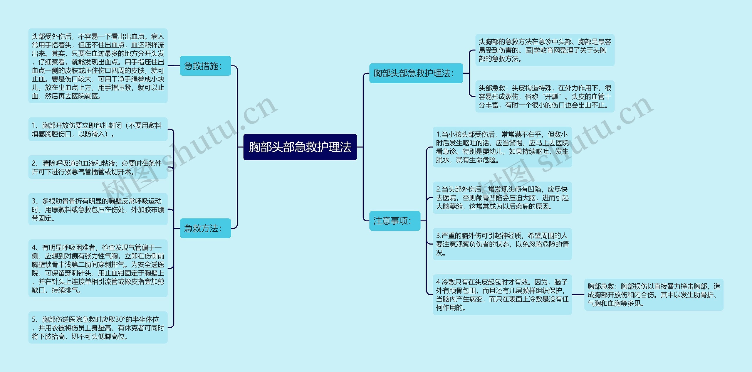 胸部头部急救护理法思维导图