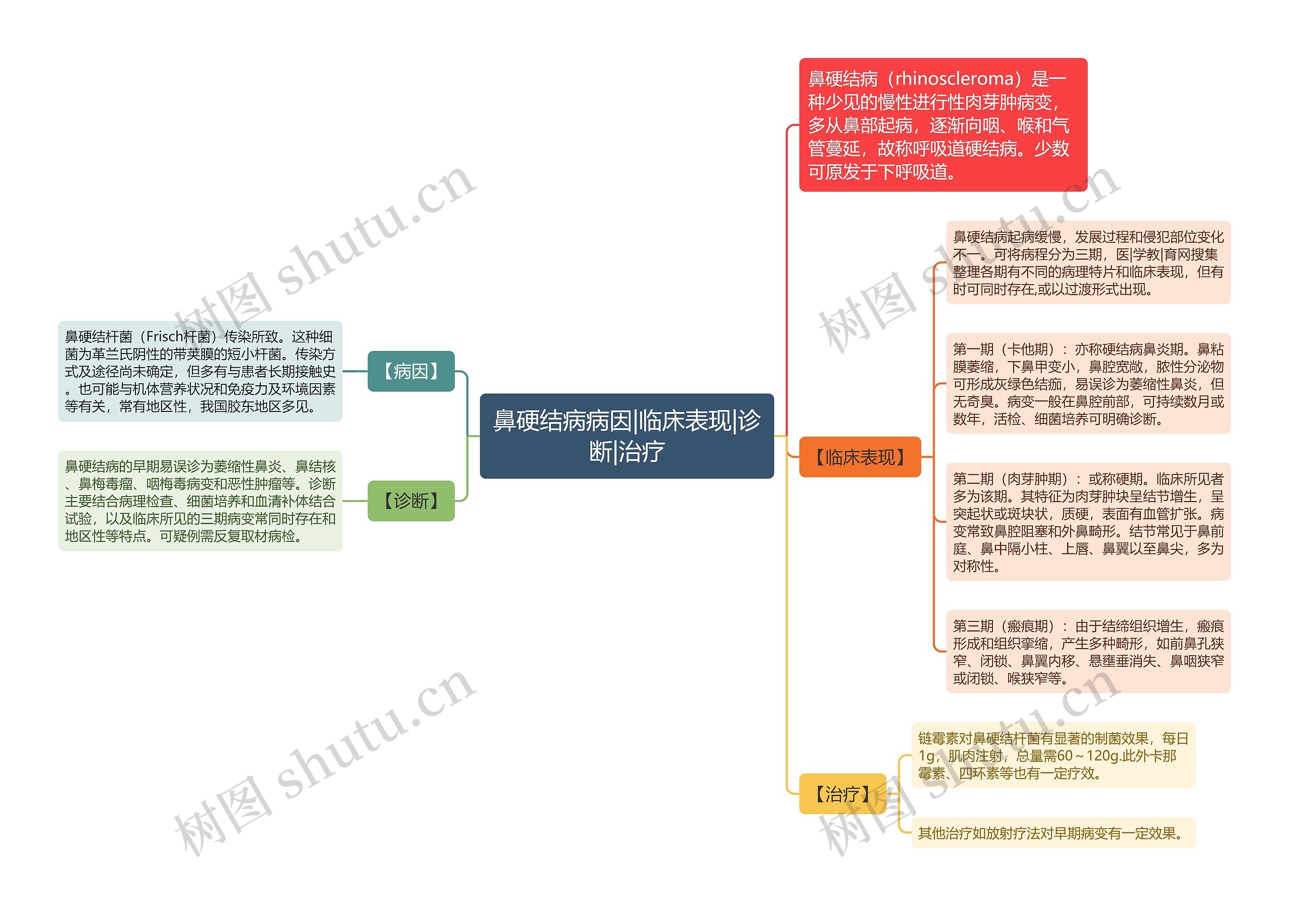 鼻硬结病病因|临床表现|诊断|治疗思维导图