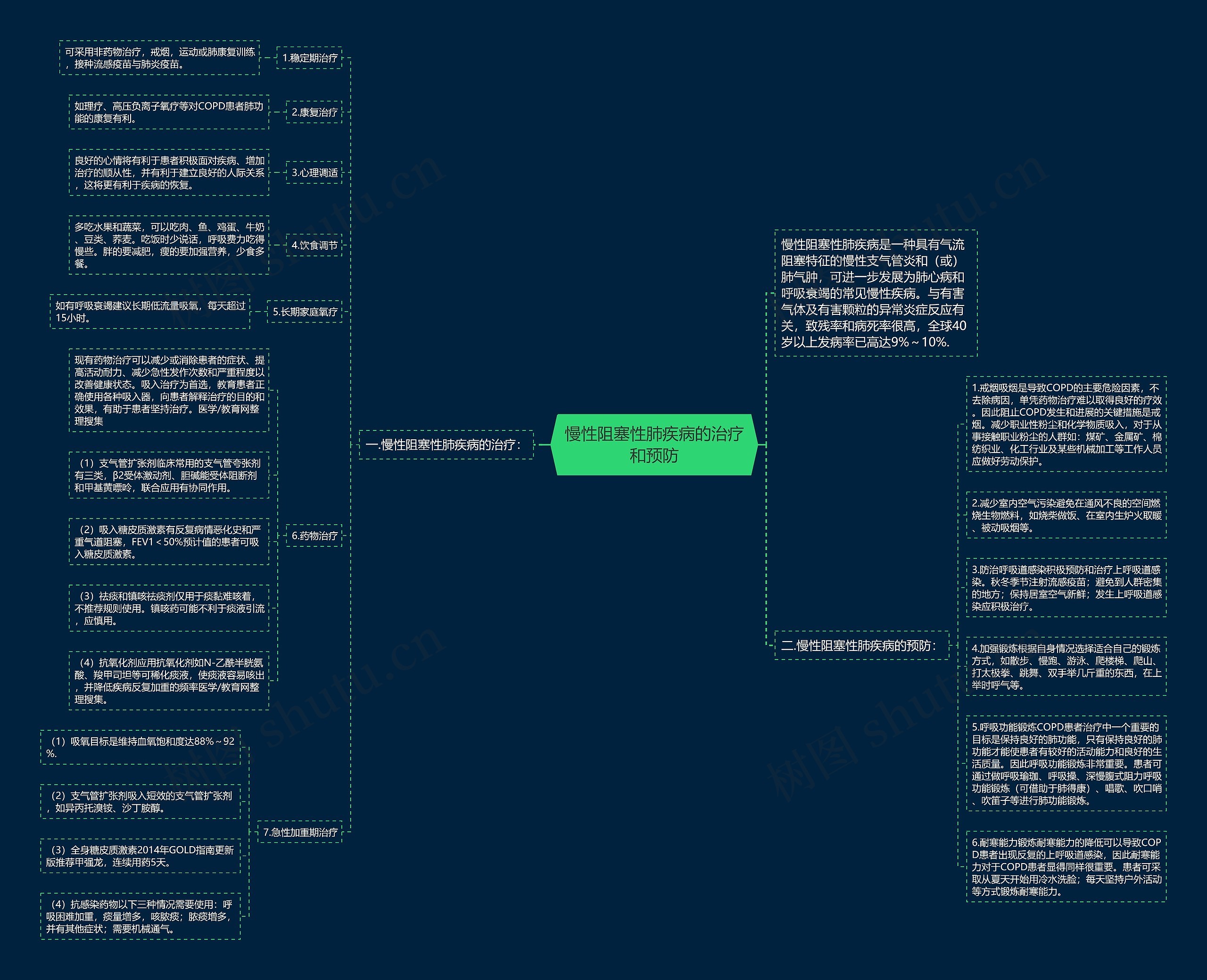 慢性阻塞性肺疾病的治疗和预防思维导图