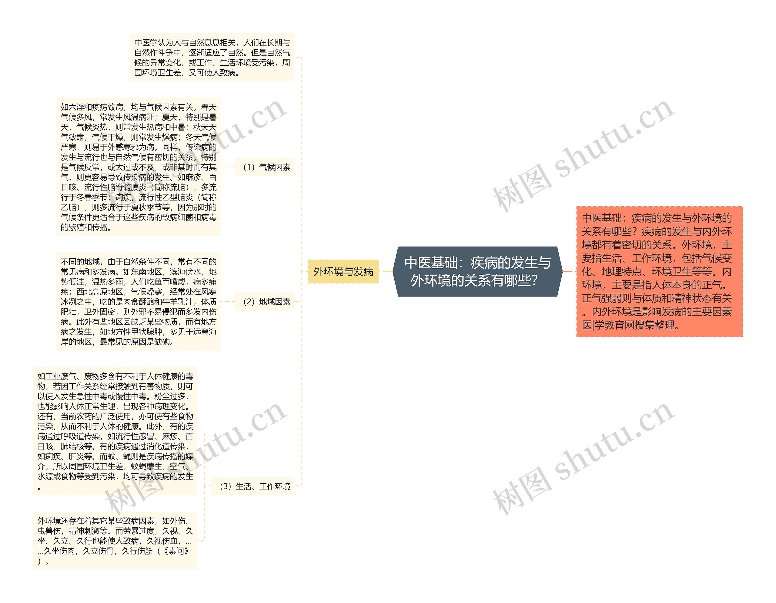 中医基础：疾病的发生与外环境的关系有哪些？思维导图