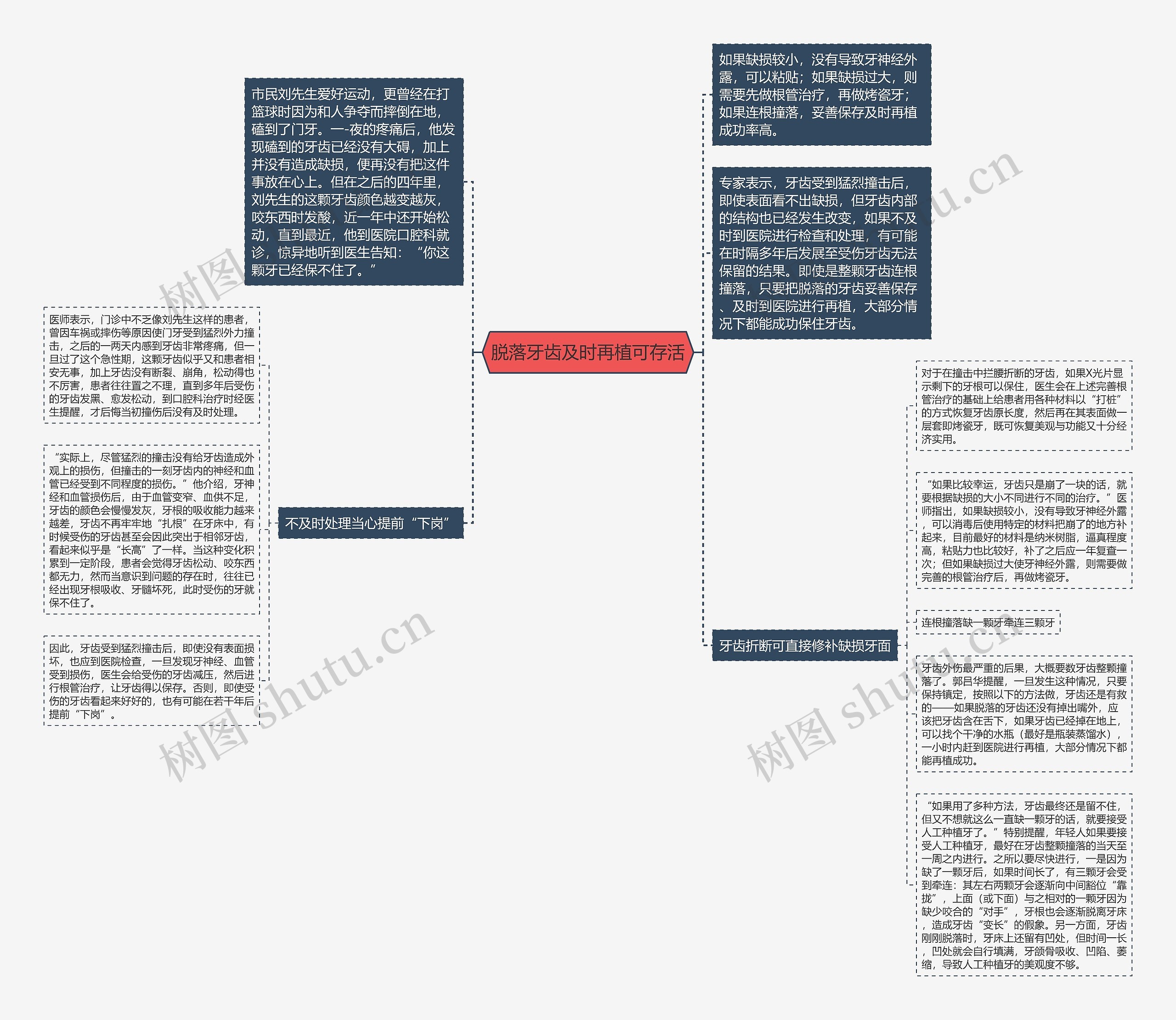 脱落牙齿及时再植可存活思维导图