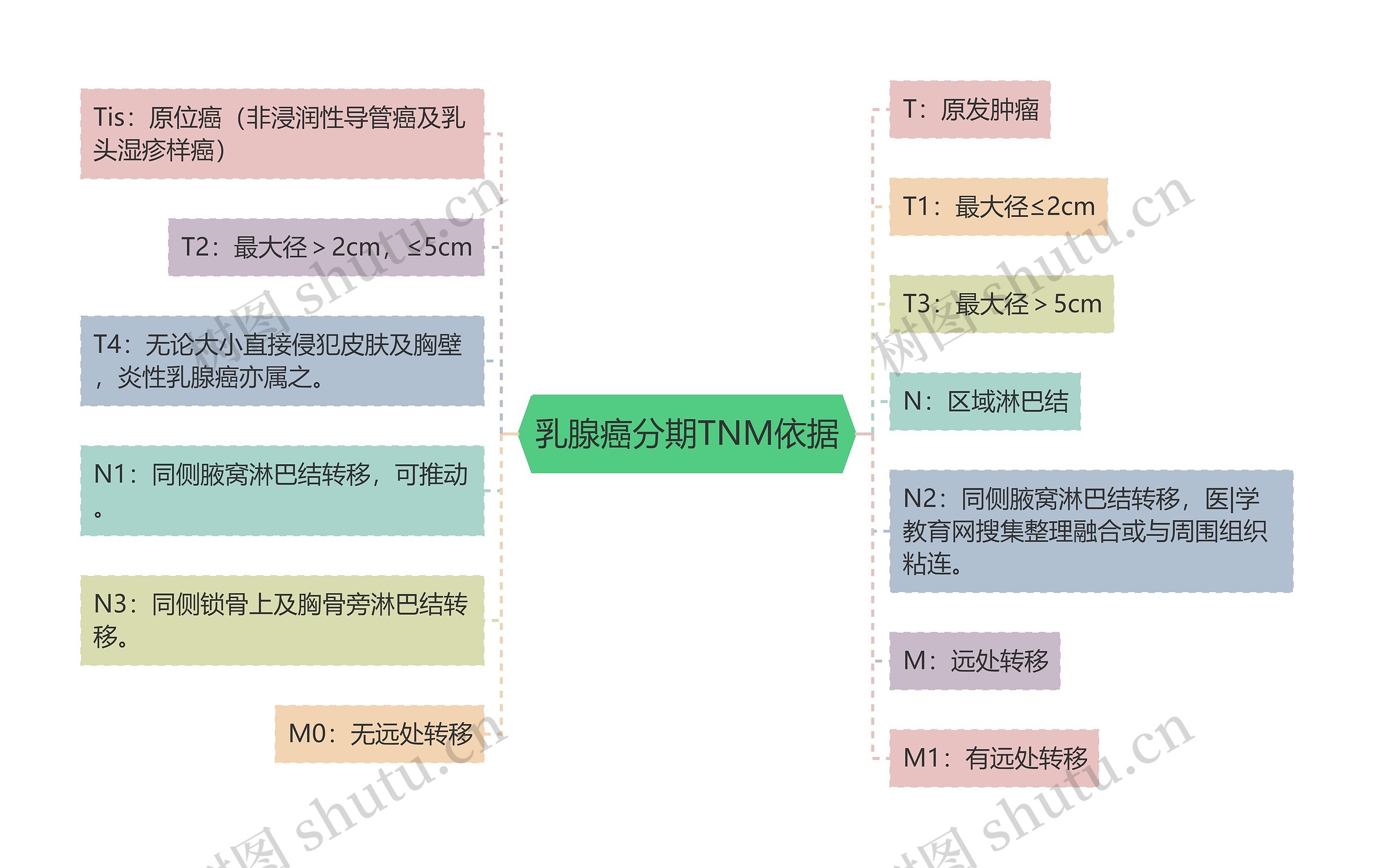 乳腺癌分期TNM依据思维导图