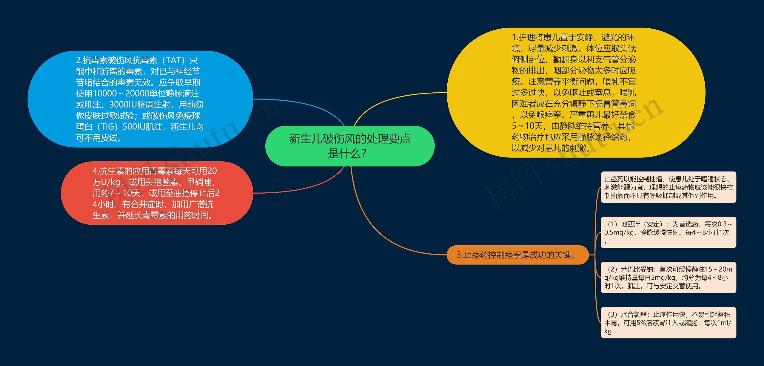 新生儿破伤风的处理要点是什么？思维导图