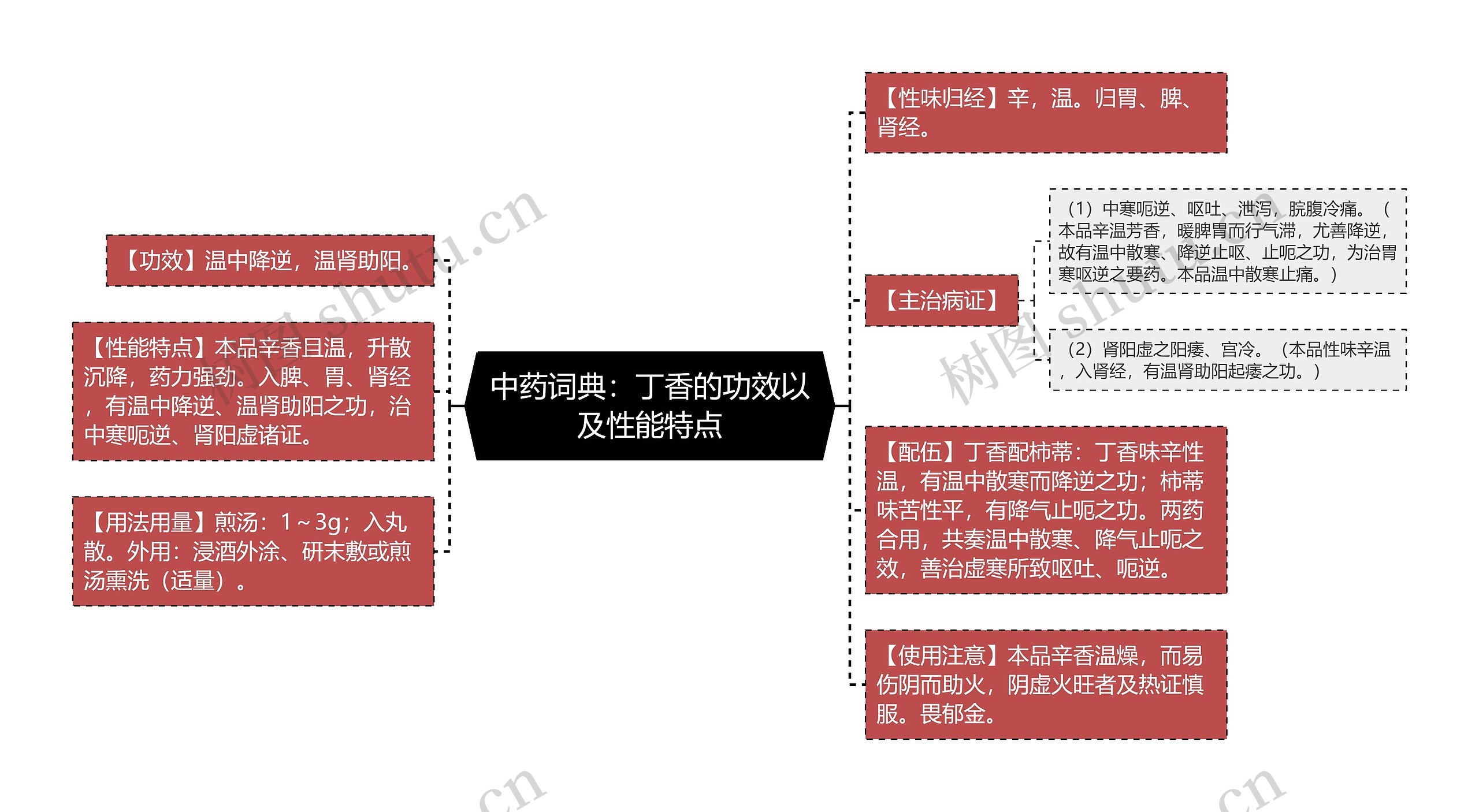 中药词典：丁香的功效以及性能特点思维导图