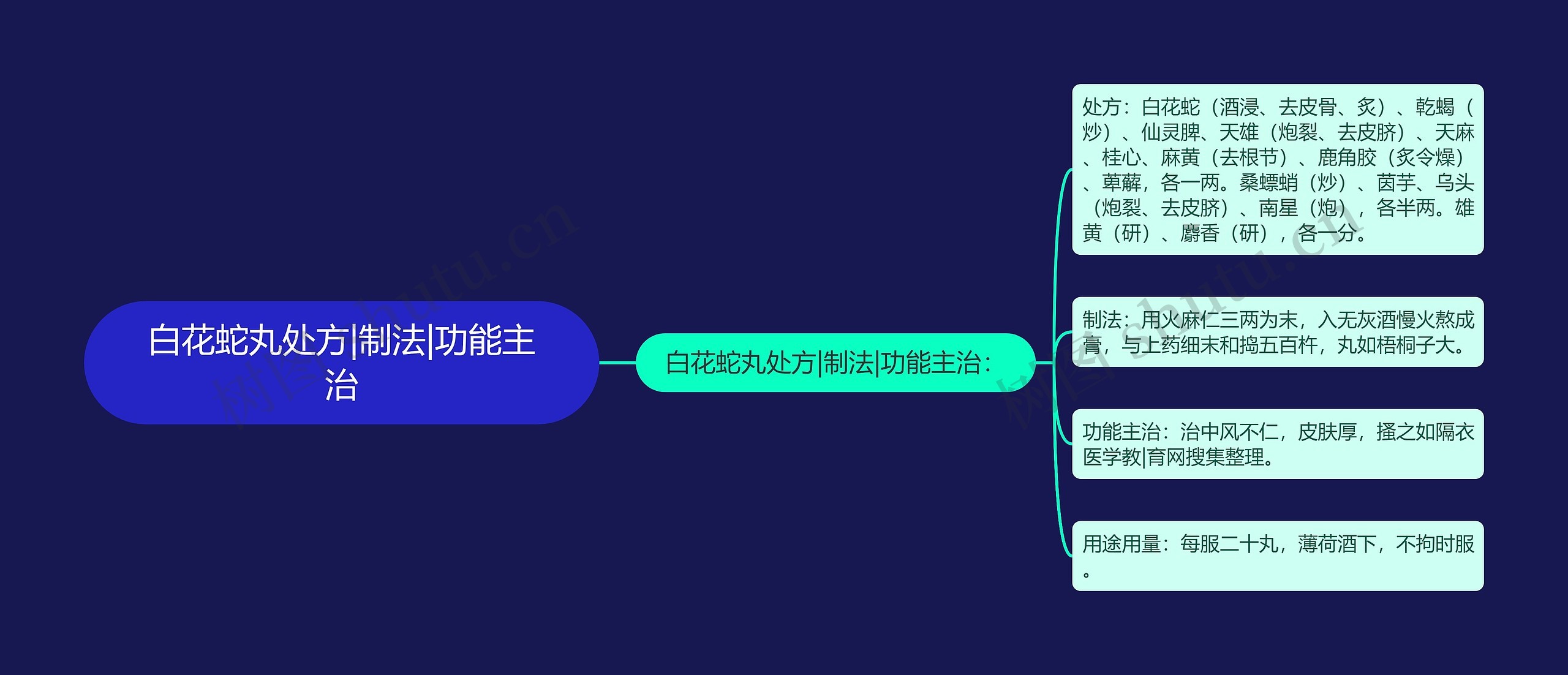 白花蛇丸处方|制法|功能主治思维导图