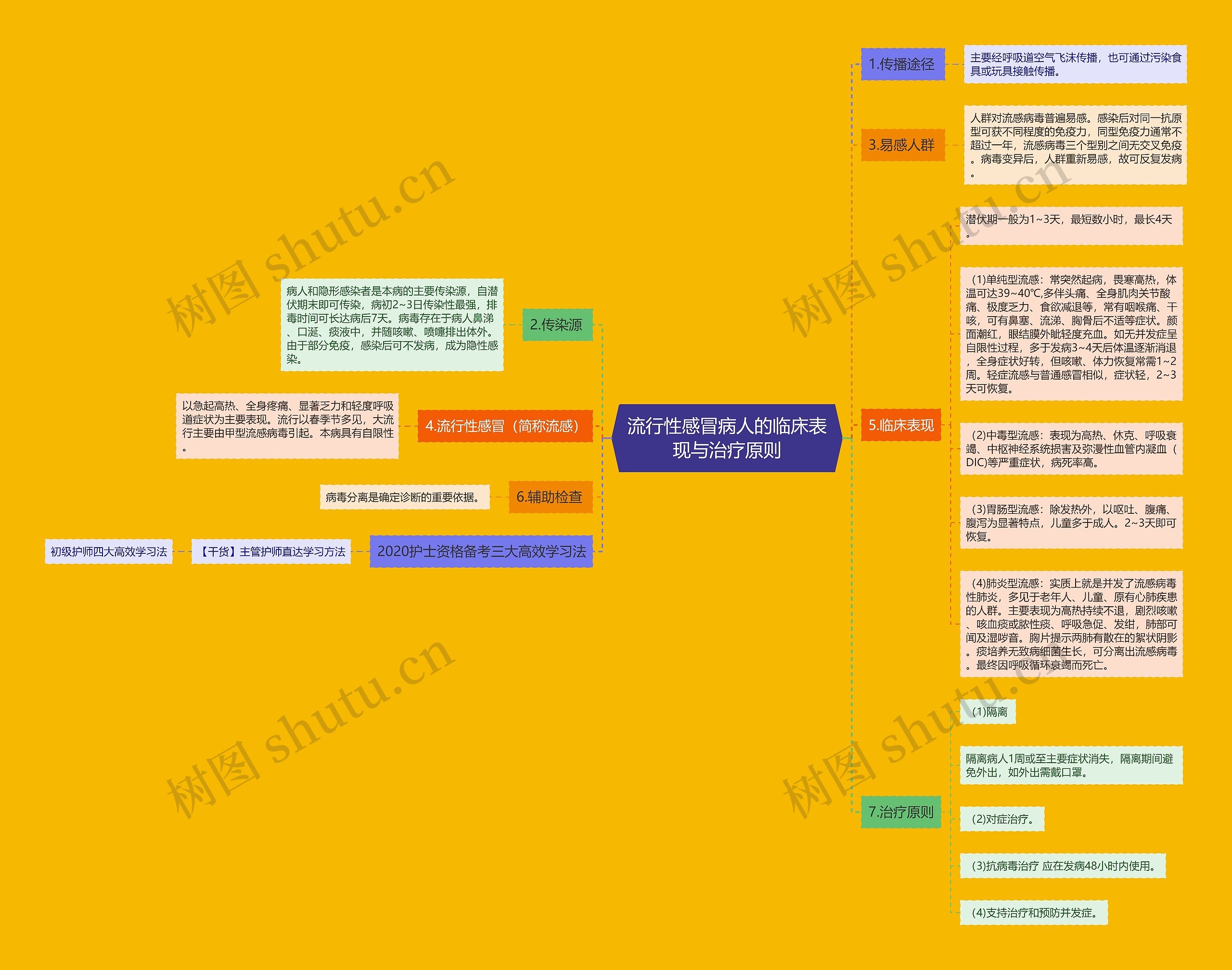 流行性感冒病人的临床表现与治疗原则思维导图