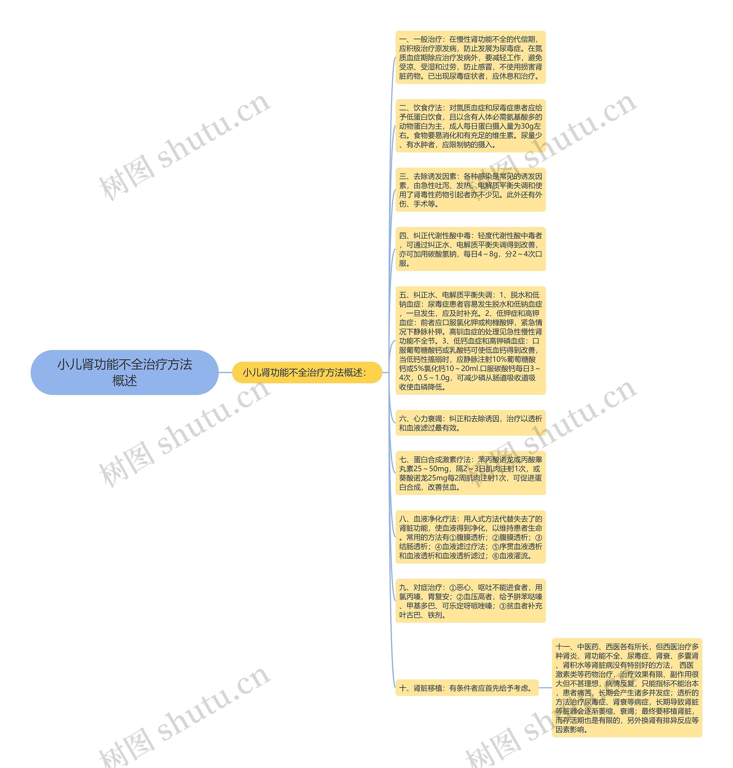 小儿肾功能不全治疗方法概述思维导图
