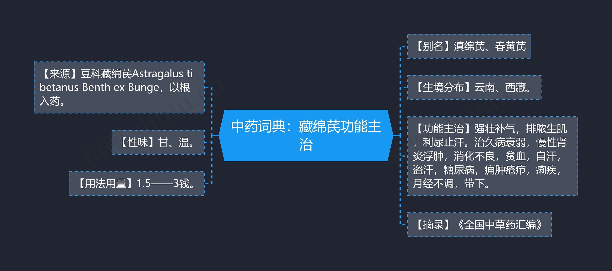 中药词典：藏绵芪功能主治思维导图