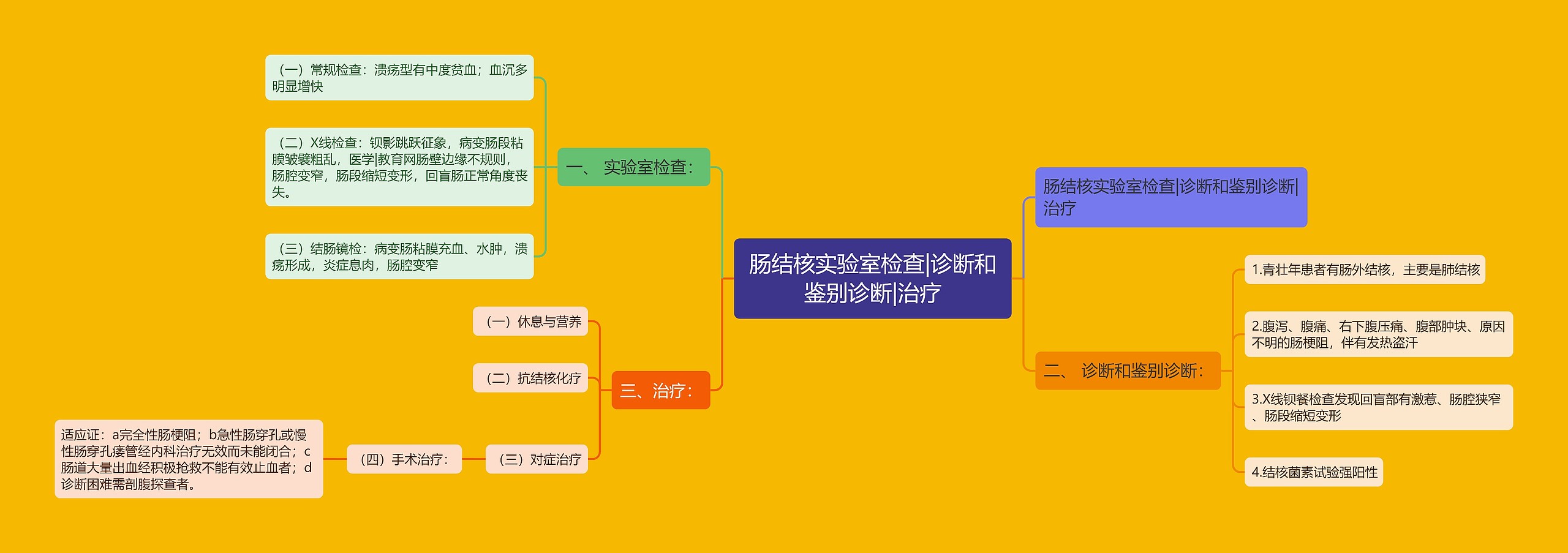 肠结核实验室检查|诊断和鉴别诊断|治疗思维导图