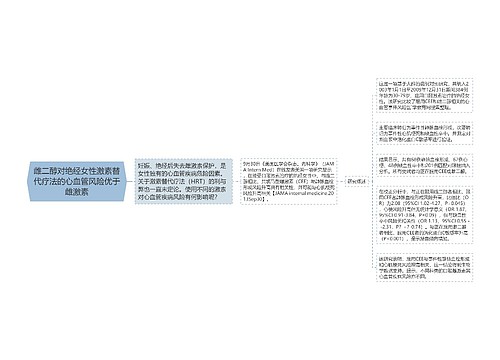 雌二醇对绝经女性激素替代疗法的心血管风险优于雌激素