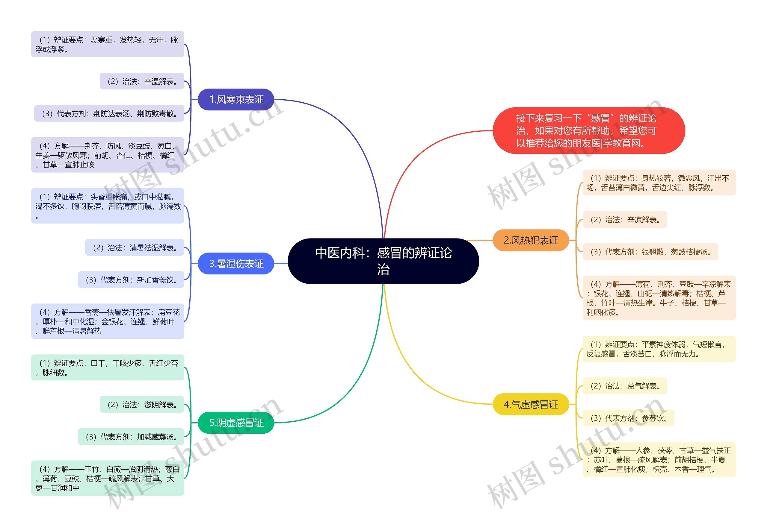 中医内科：感冒的辨证论治思维导图