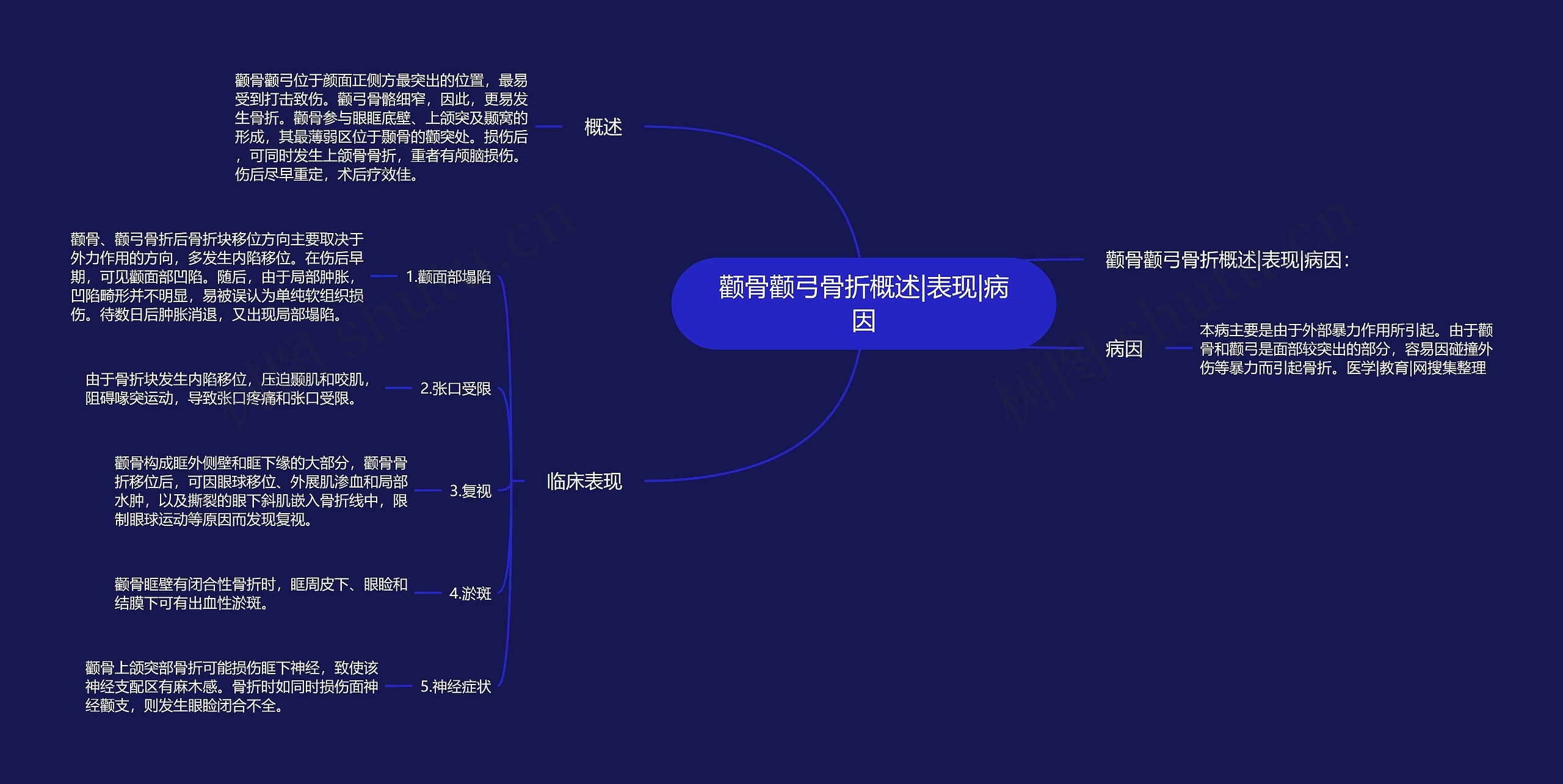 颧骨颧弓骨折概述|表现|病因思维导图